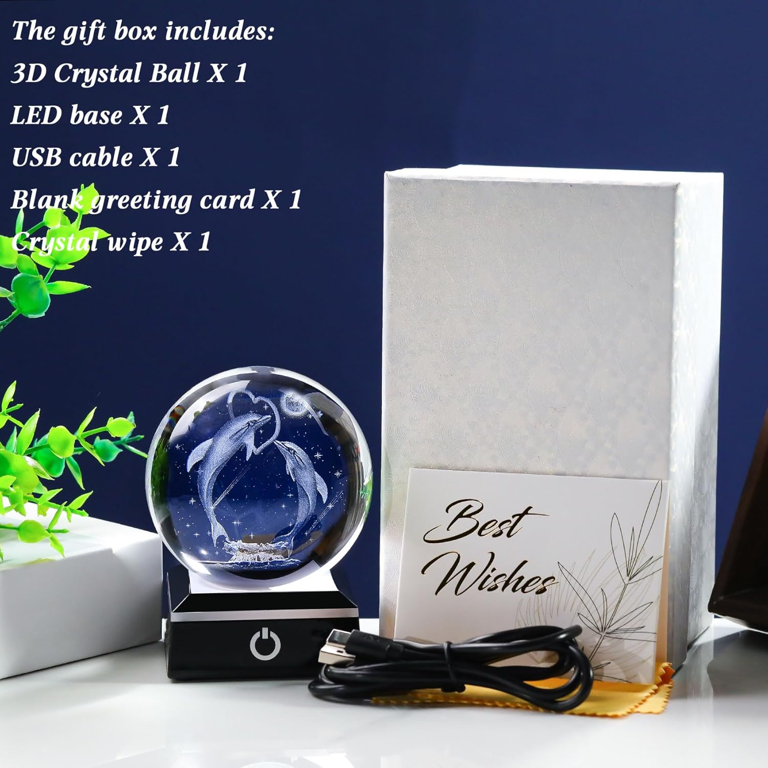 3D Crystal Ball Dolphin Night Light Decor