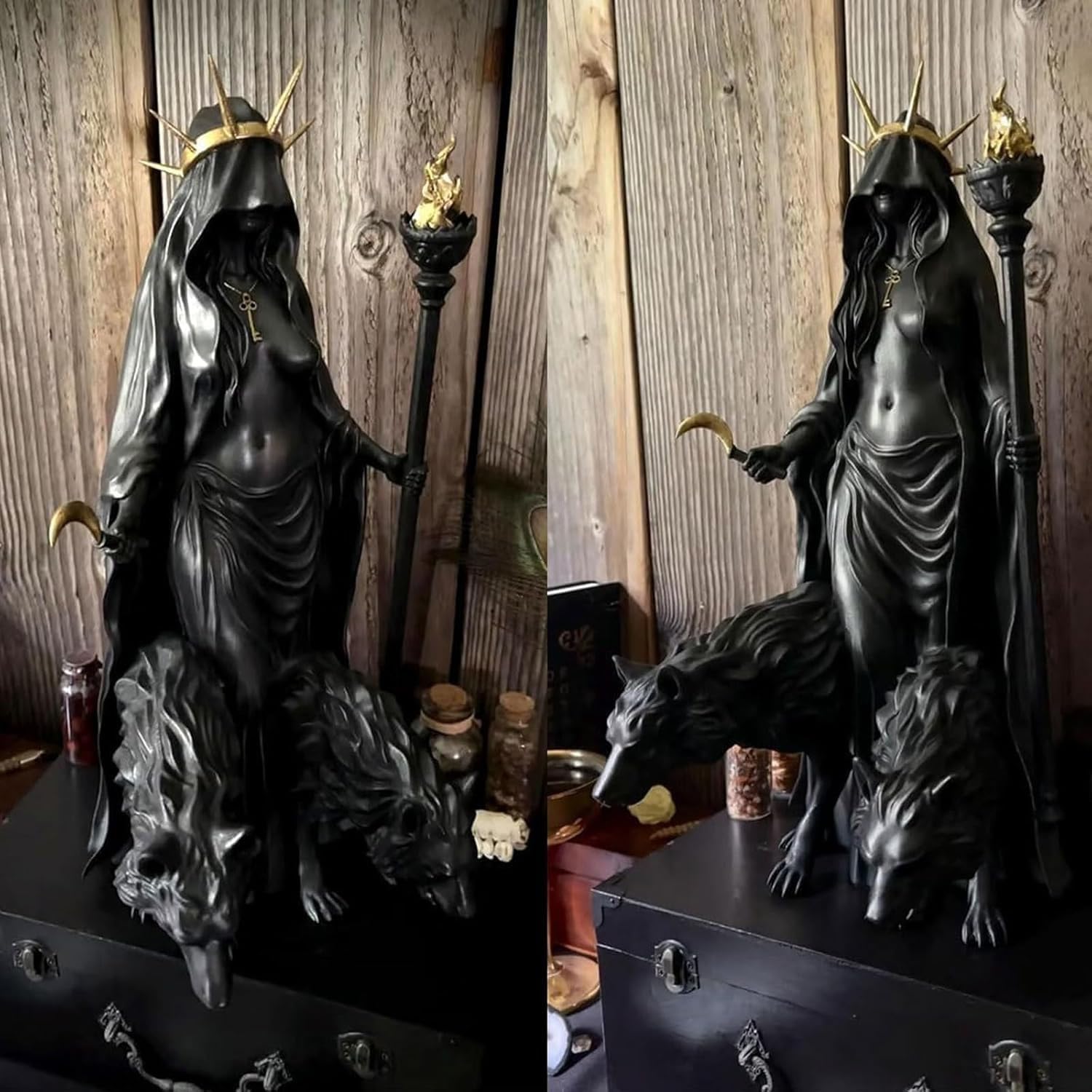 Hekate Statue Cold Cast Resin Witch Goddess Light Bringer