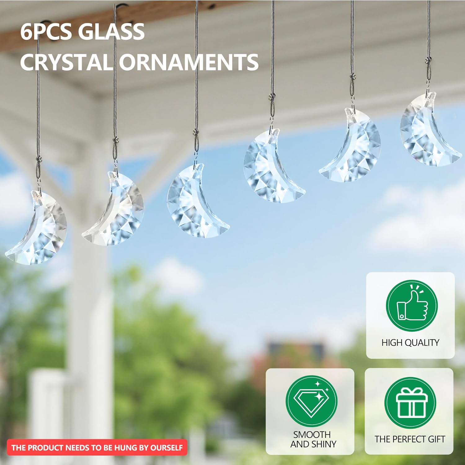 Set of 6 Clear Faceted Crystal Hanging Ornaments for Home and Car Decor