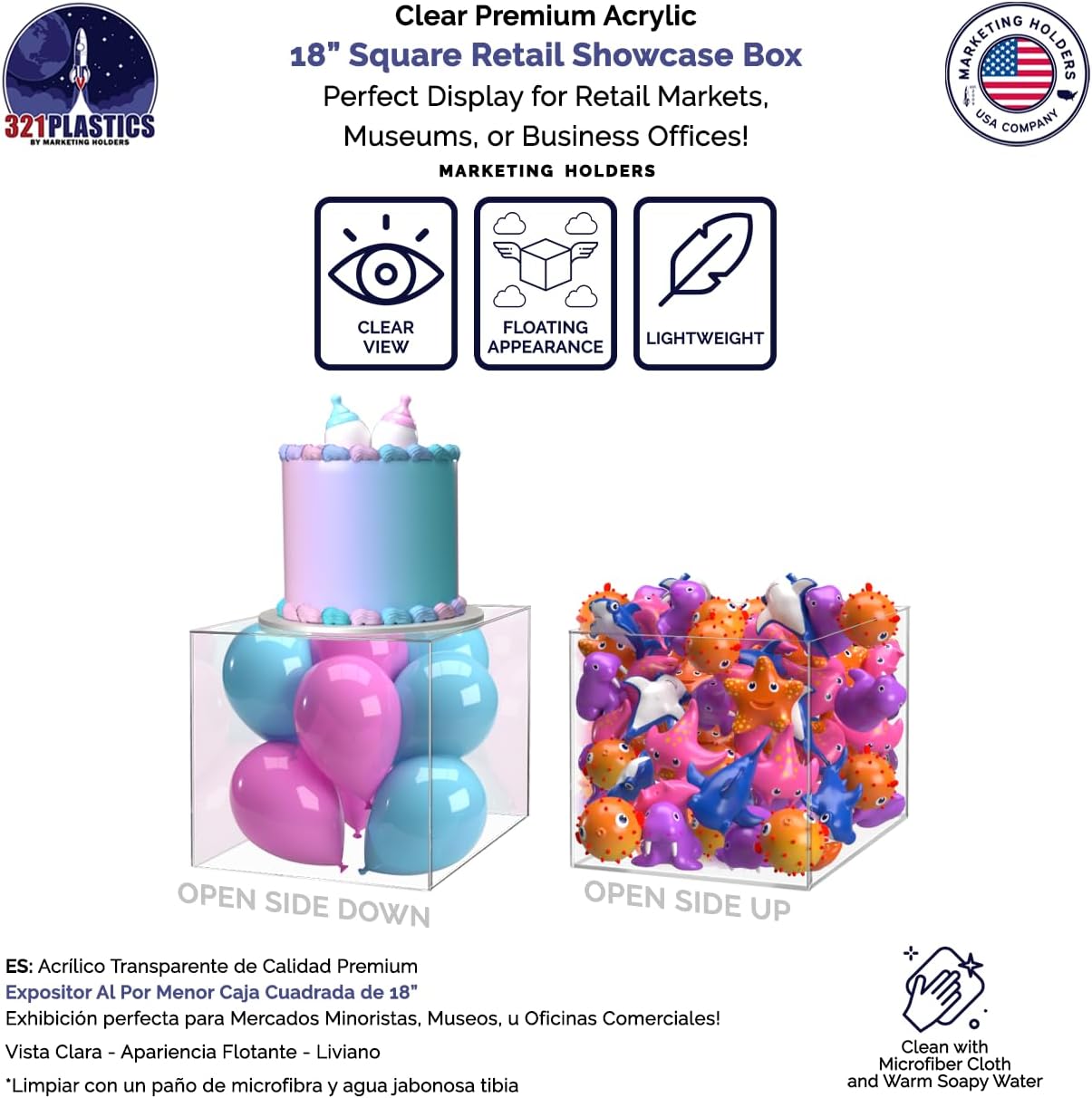 Acrylic Display Riser 18 Inch Tall Square Box Showcase