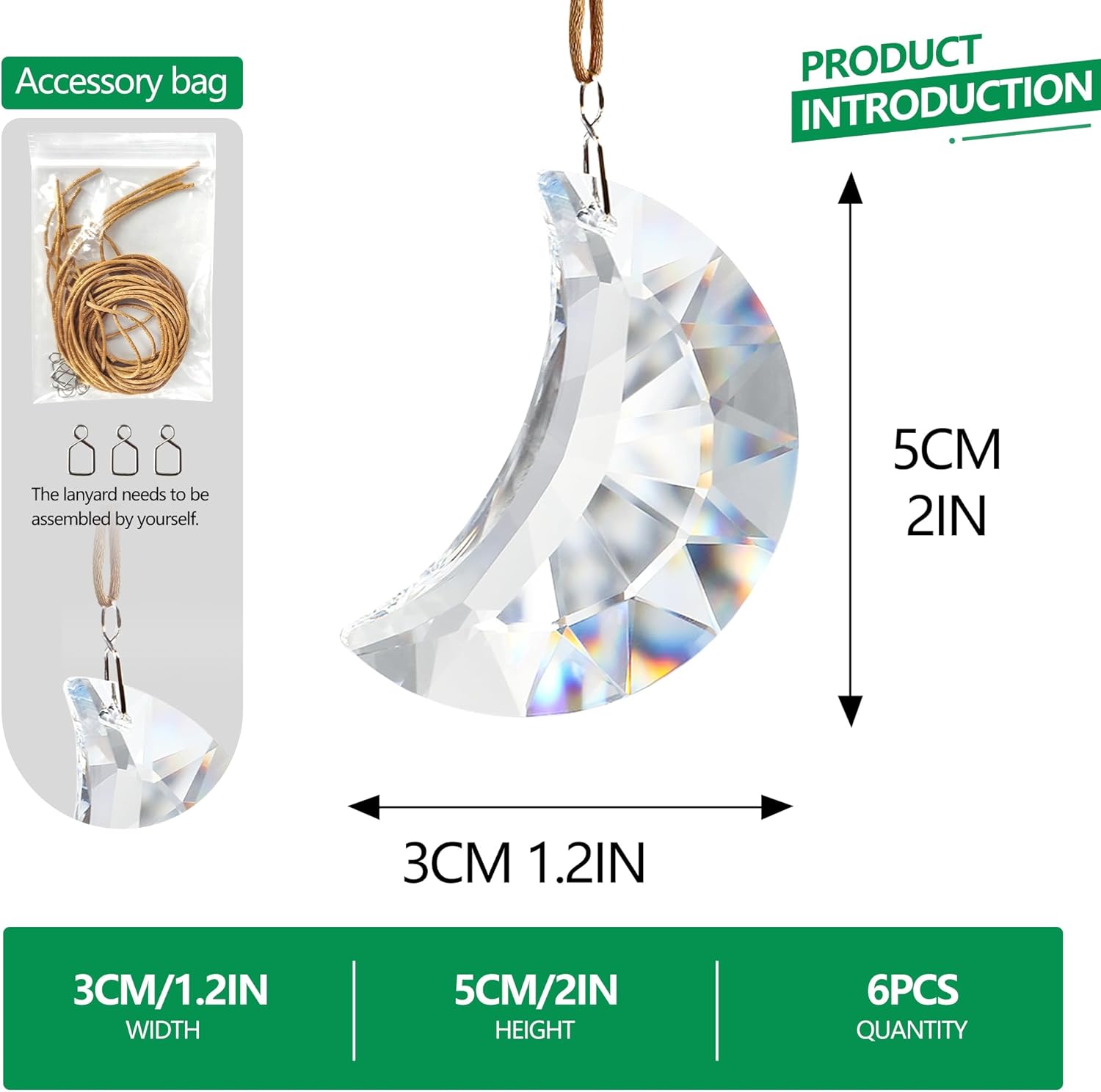 Set of 6 Clear Faceted Crystal Hanging Ornaments for Home and Car Decor