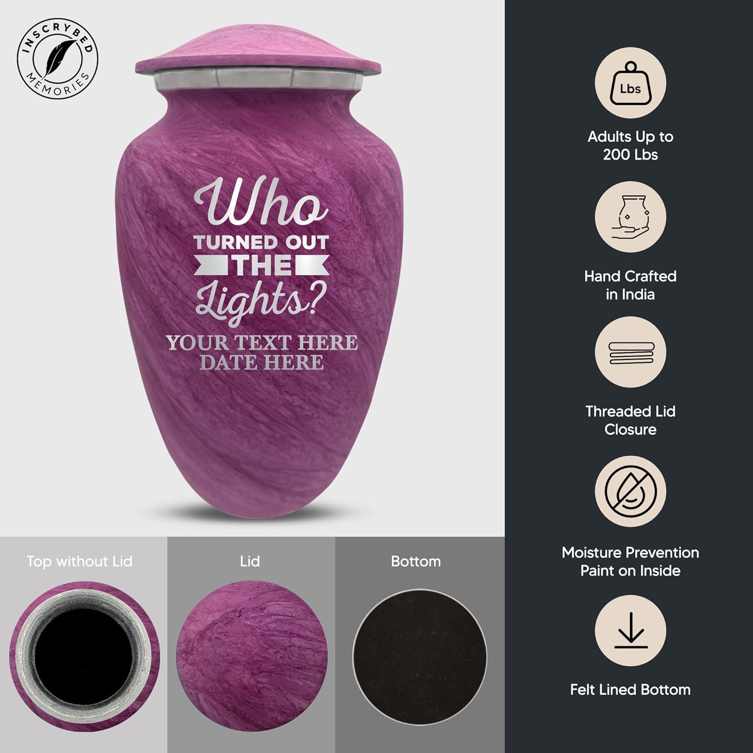 Custom Large Cremation Urn with Funny Design and Name - 200 Cubic Inch Pink