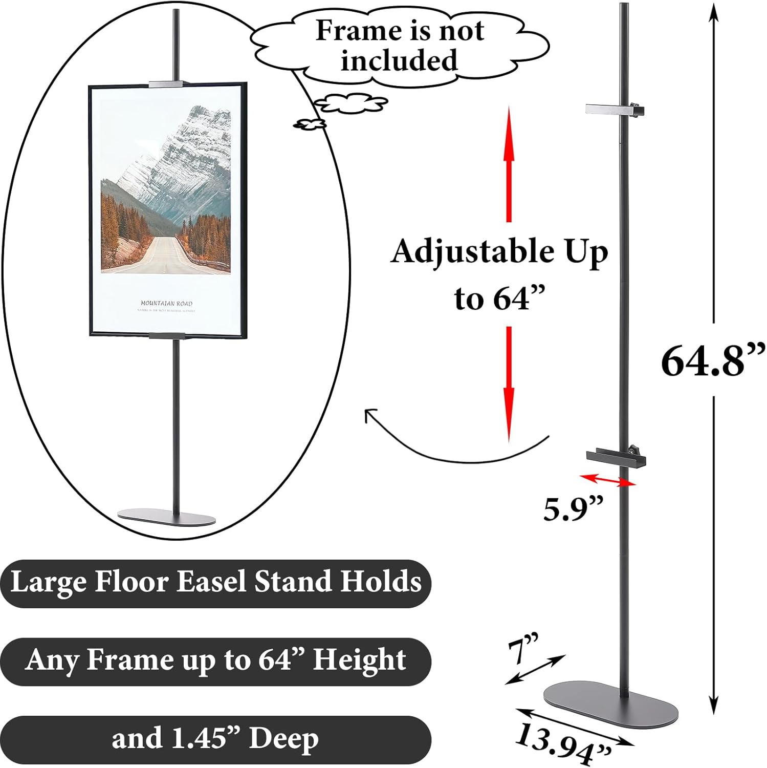Ironlux Adjustable Easel Stand for Sign Display Black Metal Floor Easel for Art Frames up to 64
