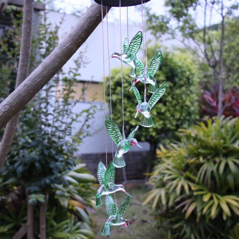 Changing Colors Solar Wind Chime Hummingbird Mobile Spinner Light Waterproof Outdoor Decor