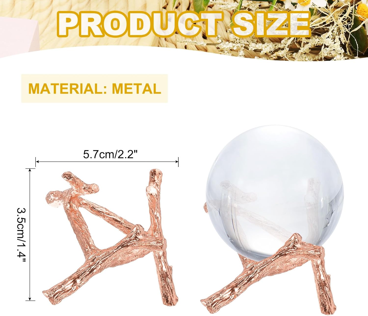 Uxcell Rose Gold Metal Crystal Ball Display Stand