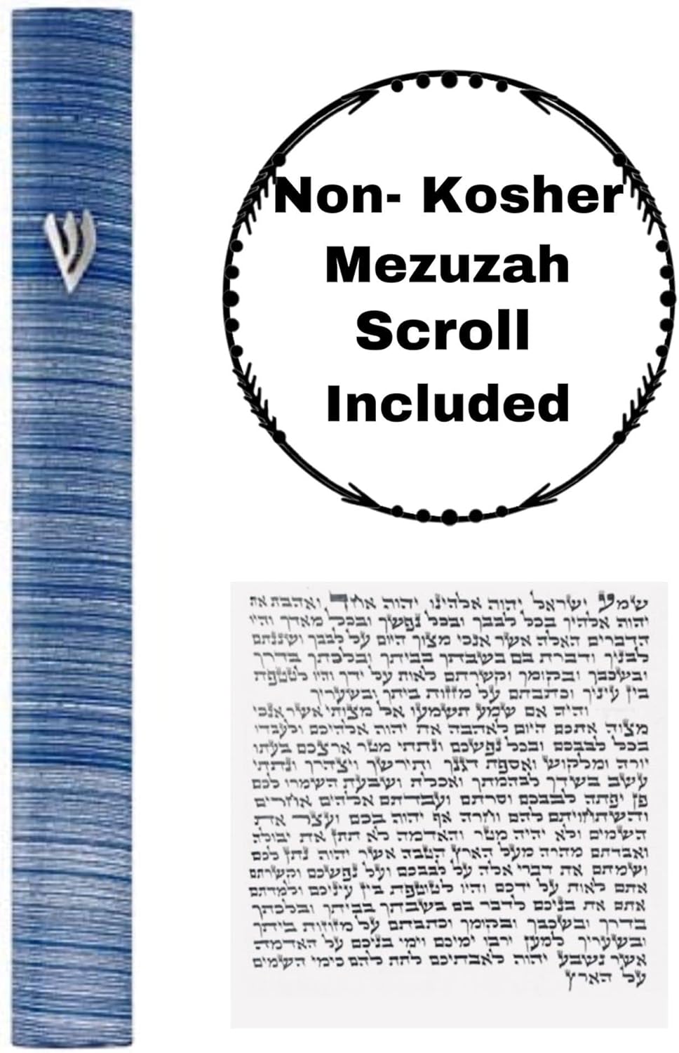 Aluminum Mezuzah Case with 3D Shin Design Blue White 5 Inches