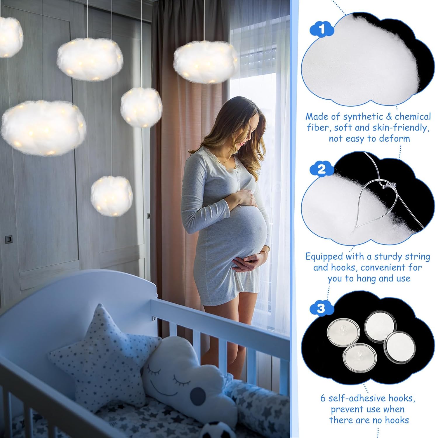Tatuo 6 Pcs LED Artificial Hanging Clouds Decorations