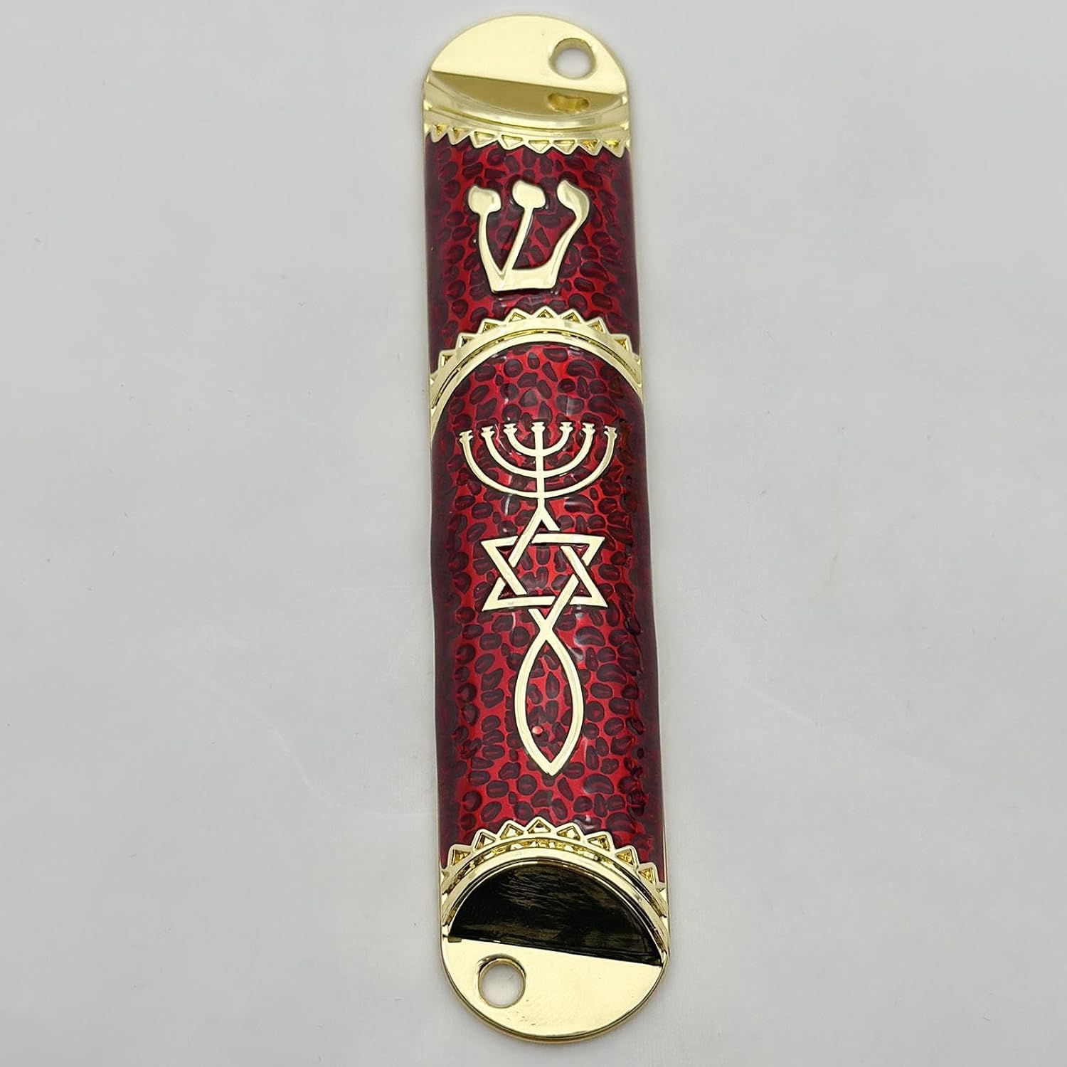 Jewish Mezuzah Case Red 16cm Unique Design Alloy
