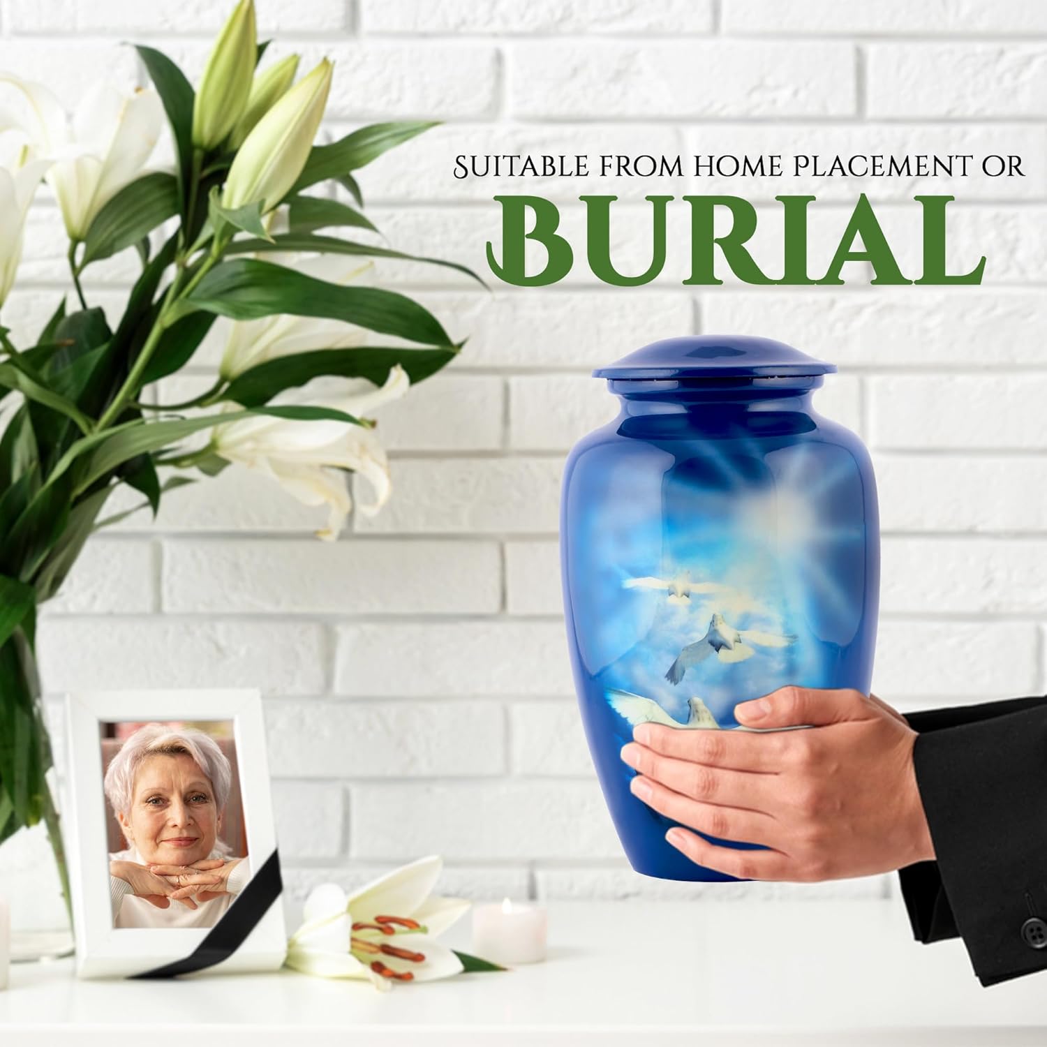 Blue Hummingbird Decorative Urn for Human Ashes Large