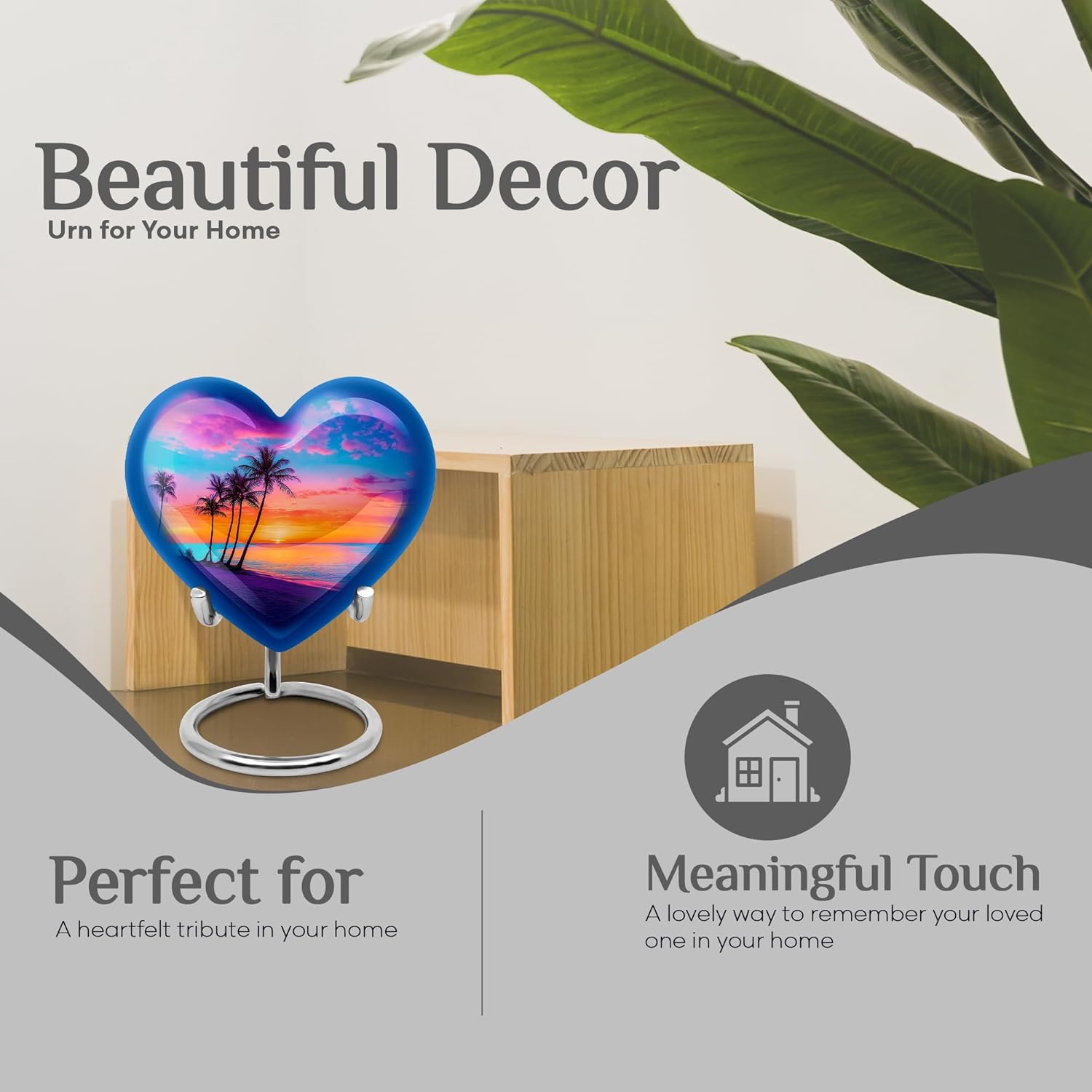 Beach Sunset Blue Large Cremation Urn for Human Ashes - Decorative Memorial Combo 10inch 200lbs 4 Keepsake 3inch