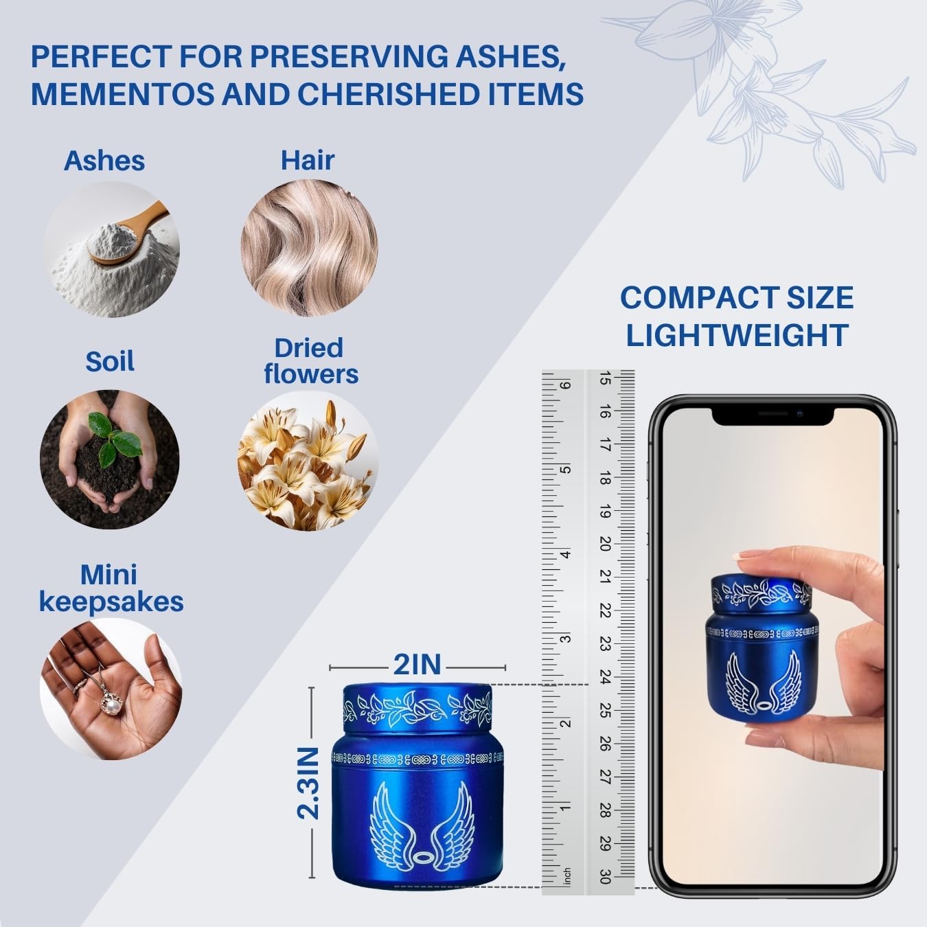 Blue Urn Mini Memorial Gift Set with Memory Frame and Sympathy Card