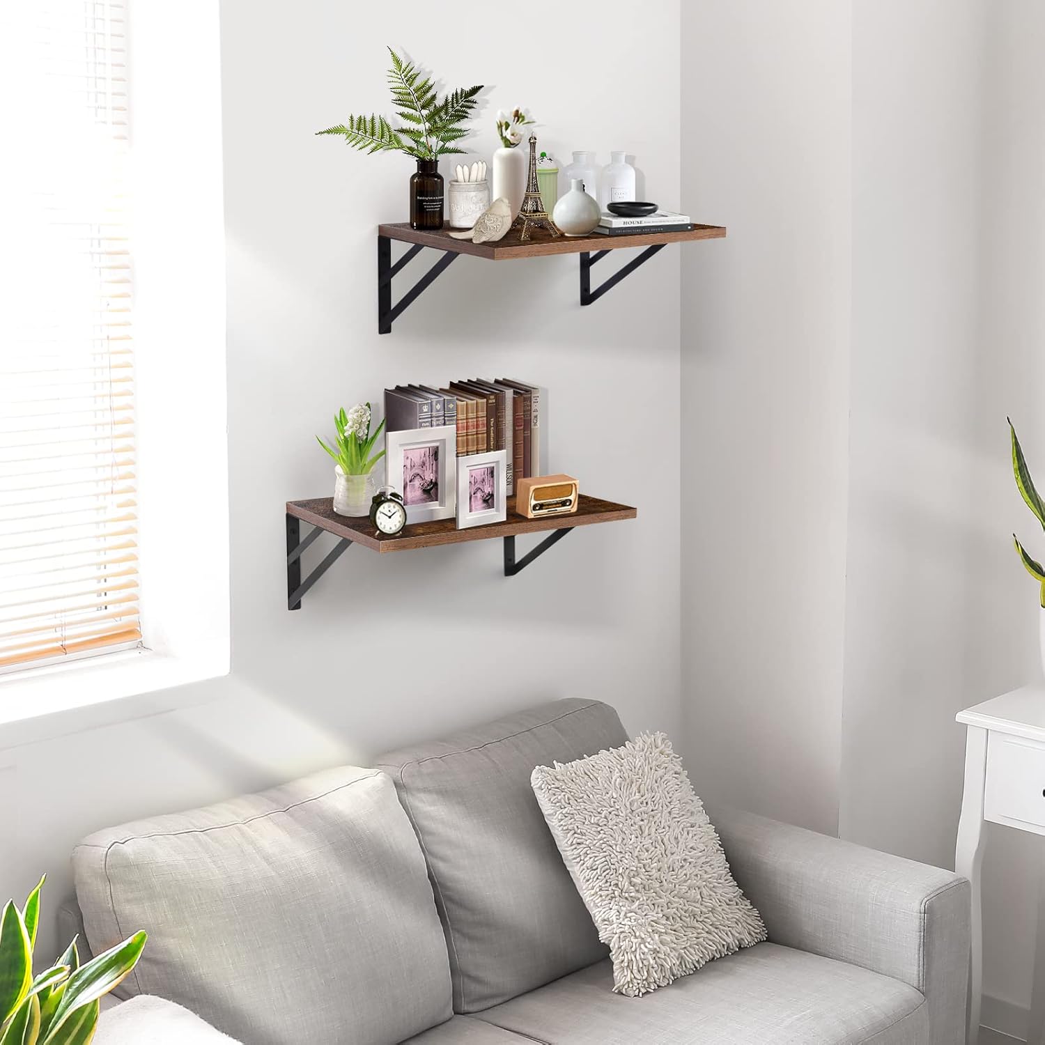 2 Pc Deep Floating Shelves Rustic Brown 12 Inch Deep