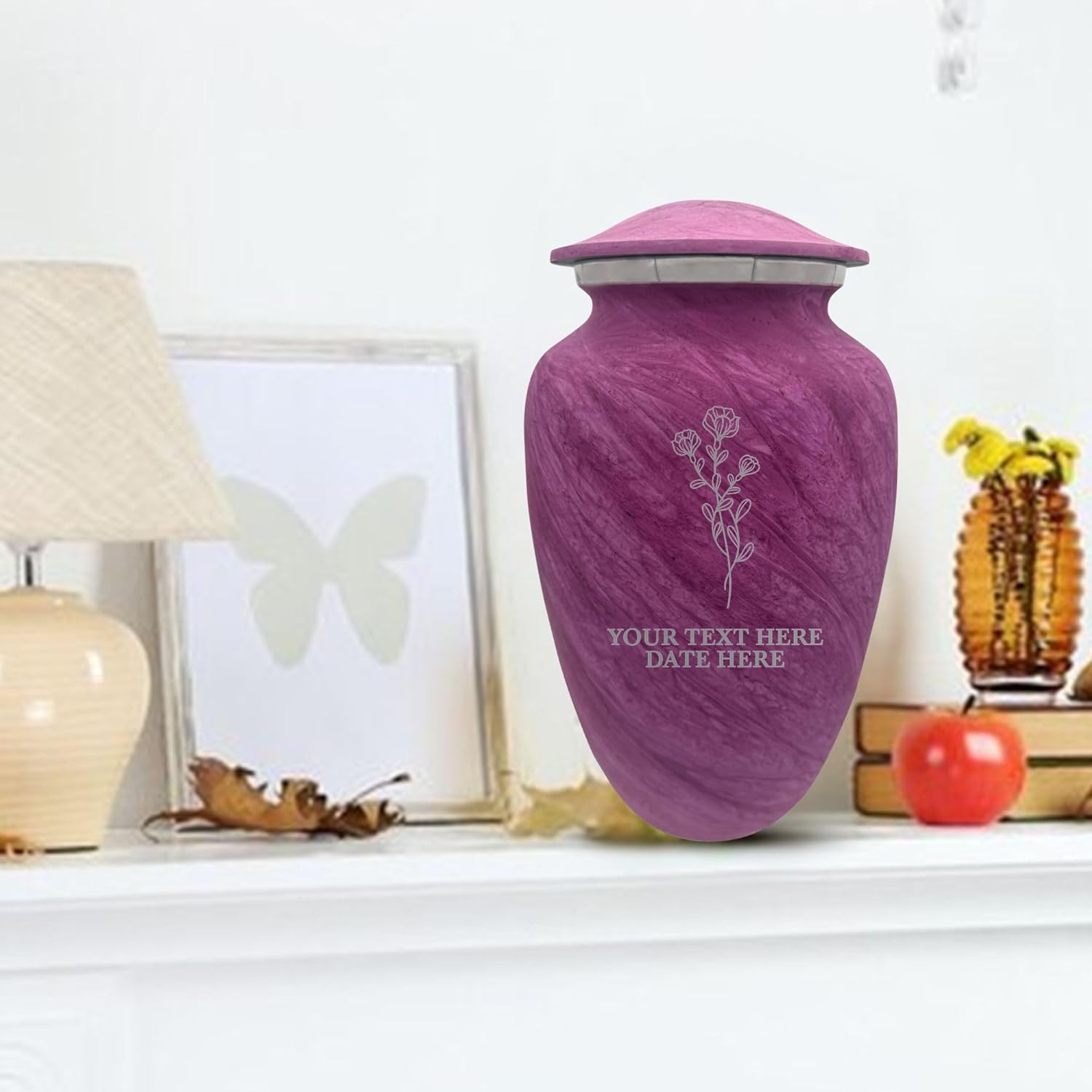 Custom Large Adult Cremation Urn - Personalized with Name and Floral Design Soft Whisper Collection Pink