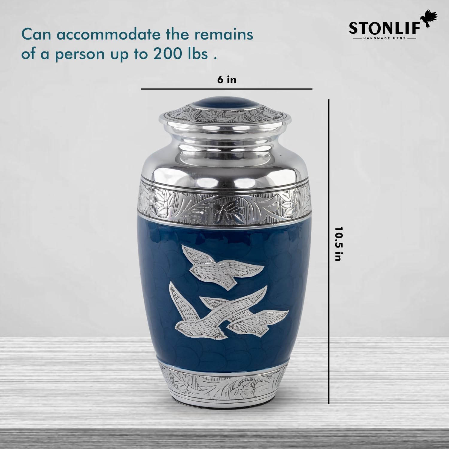 Silver Dove Cremation Urn for Human Ashes - Blue 1pc