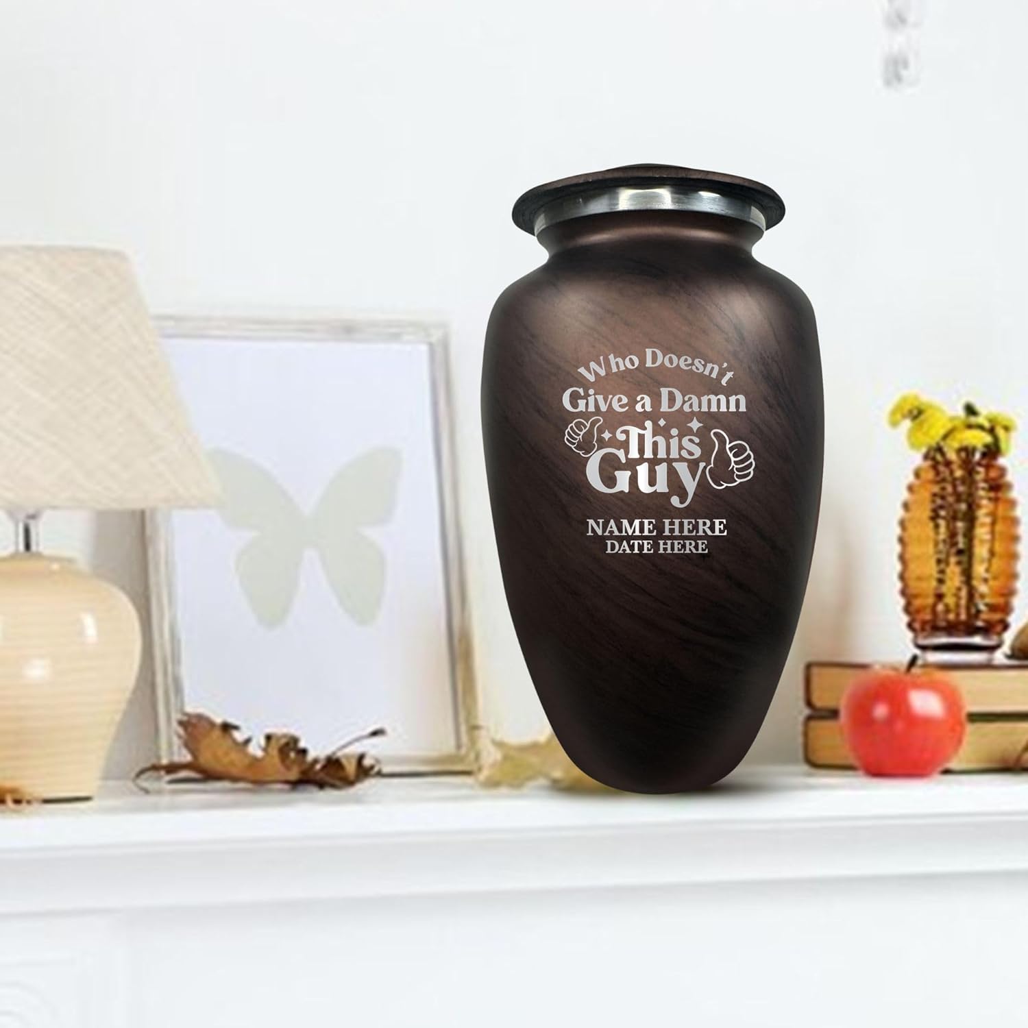 Custom Large Adult Cremation Urn with Name and Funny Design - 200 Cubic Inch Brown