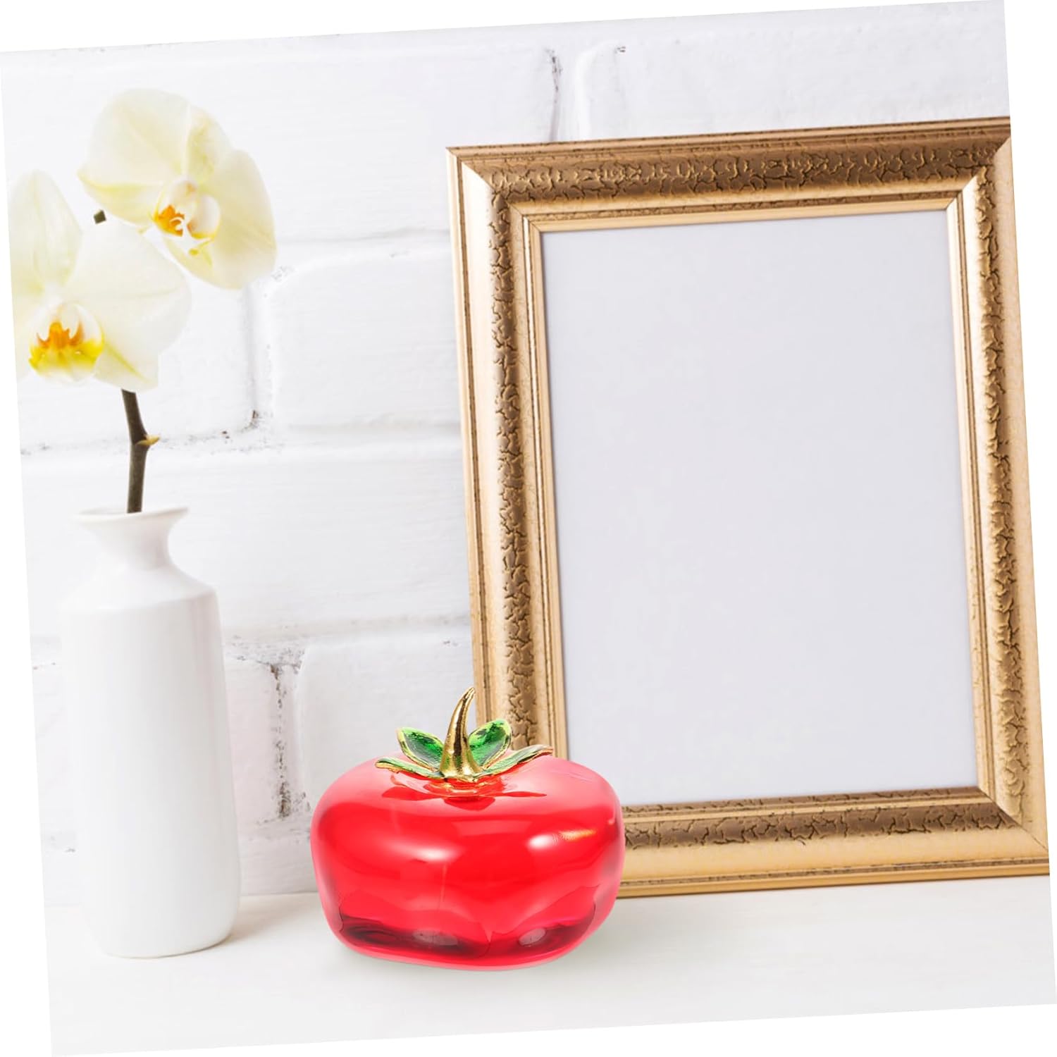 Zerodeko Crystal Fruit Desktop Ornament Elegant Strawberry Persimmon Sculpture for Home Decor