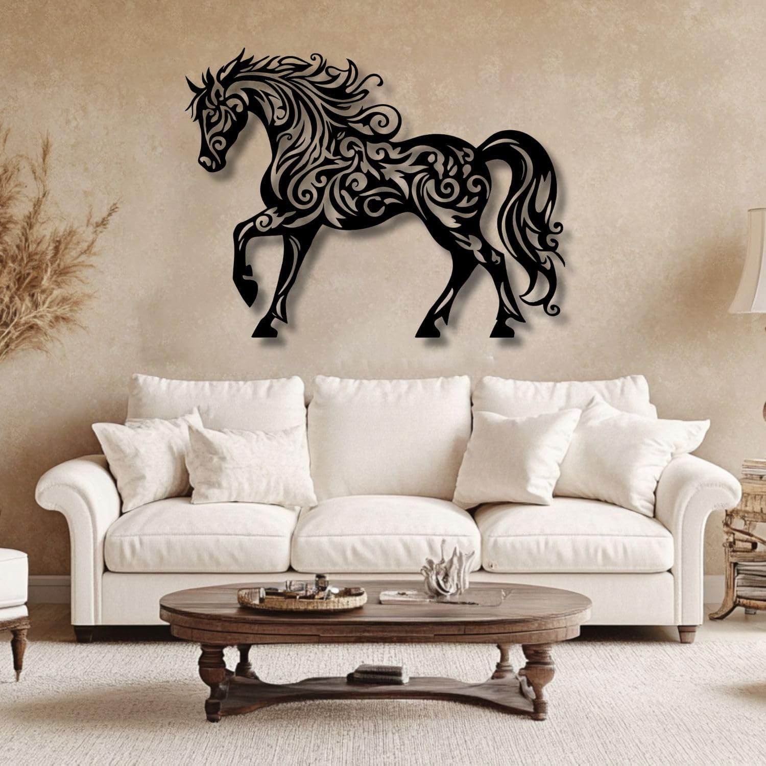 Flewfar Black Metal Horse Wall Art 28x20 Inches Unframed
