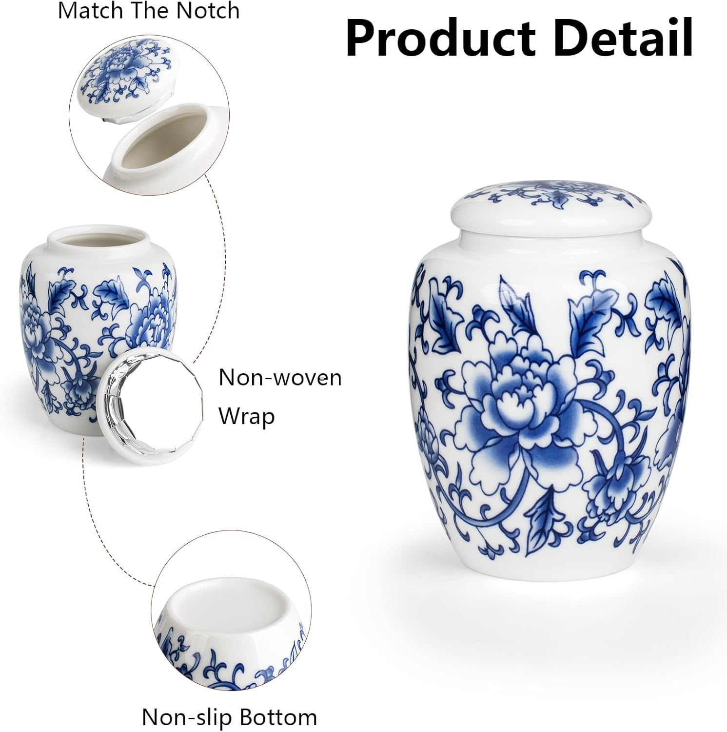 Exquisite Blue and White Porcelain Cremation Urn with Box
