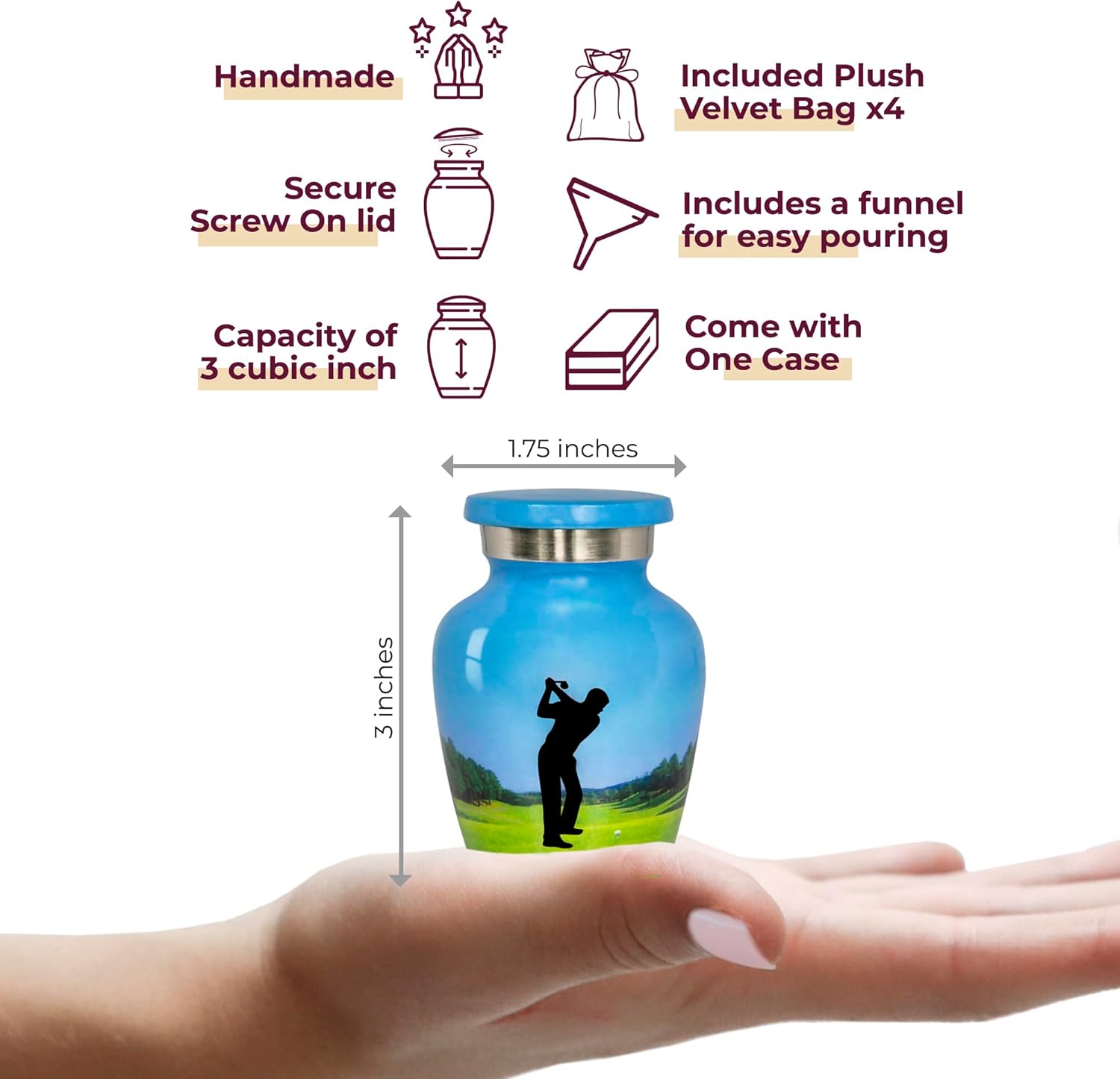 Trupoint Memorials Small Urns for Human Ashes Set of 4 Blue Green Golf