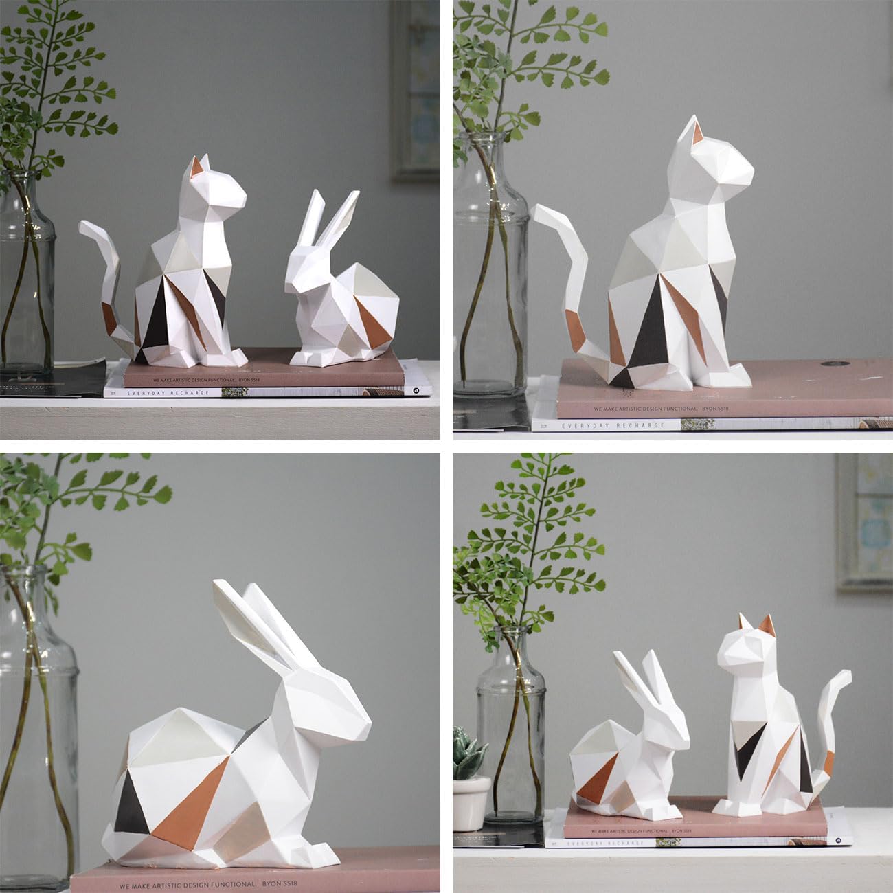 HAUCOZE Geometric Cat Statue Modern Home Decor Figurine