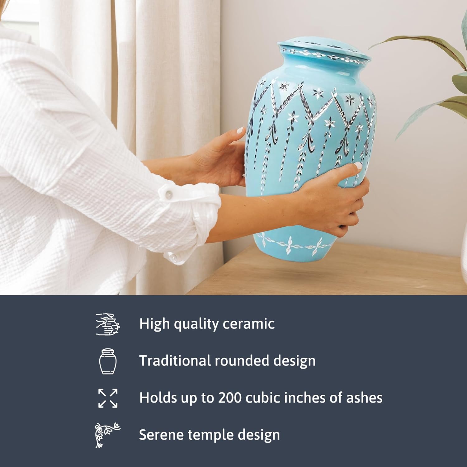 105in Decorative Cremation Urn - Blue