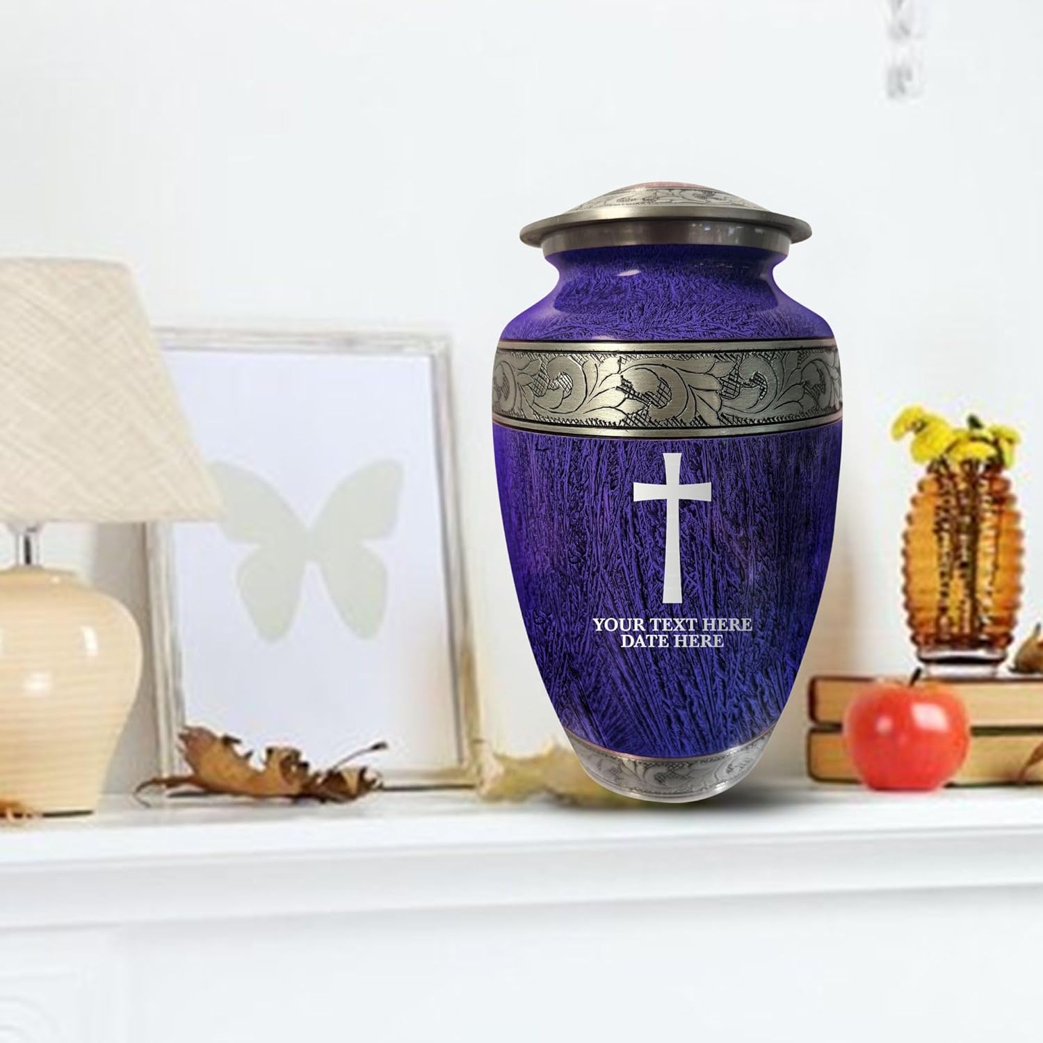 Elegant Personalized Cremation Urn - Custom Engraved Distressed Silver Inlay