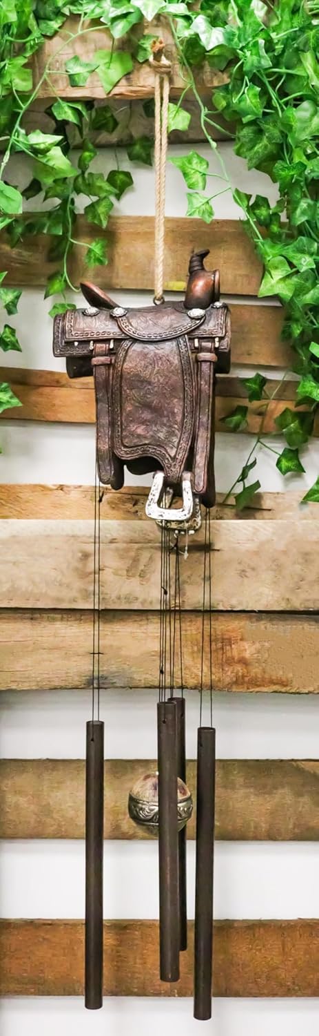 Ebros Gift Farm Country Rustic Horse Saddle Wind Chime