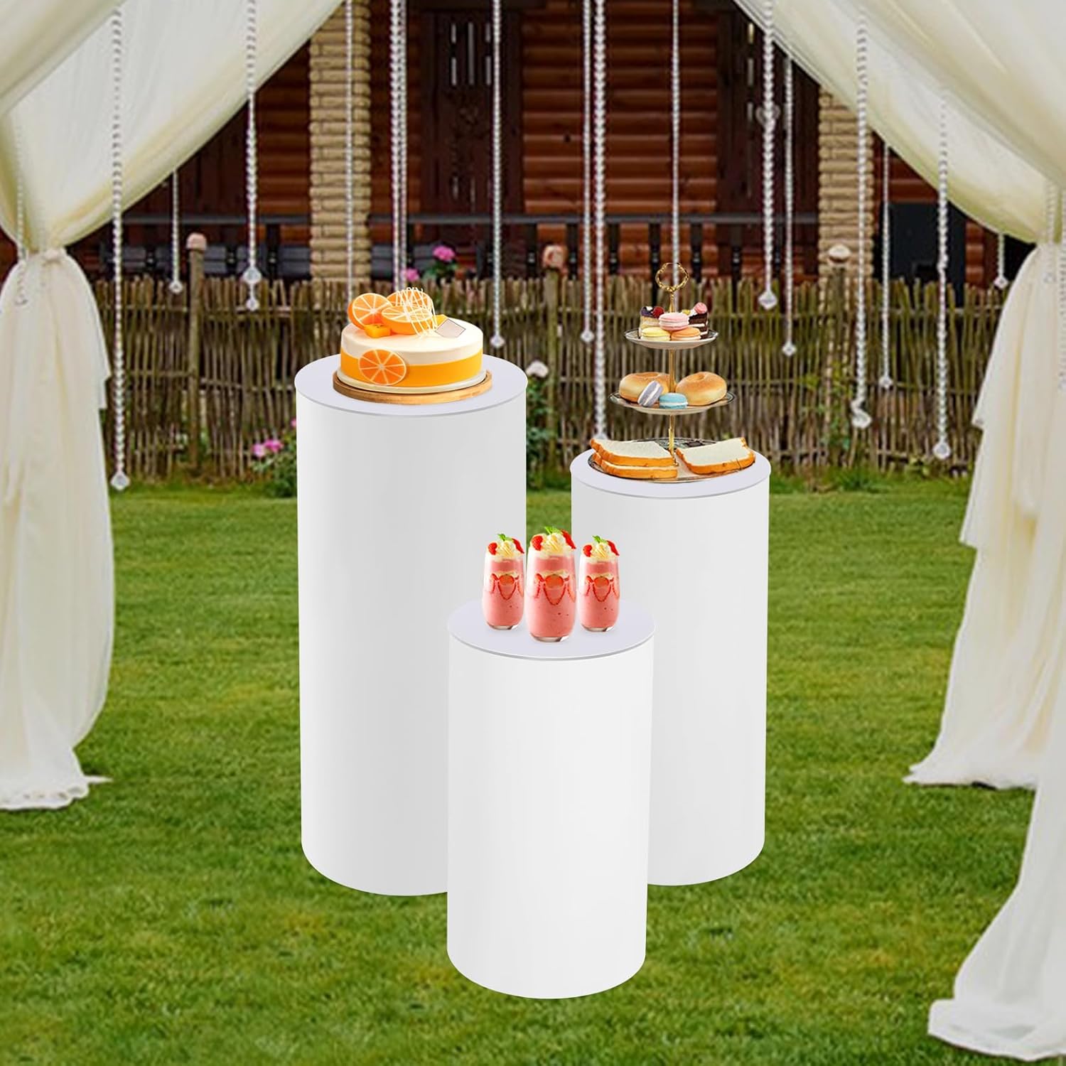 3Pcs Cylinder Pedestal Stands for Wedding Party Decor