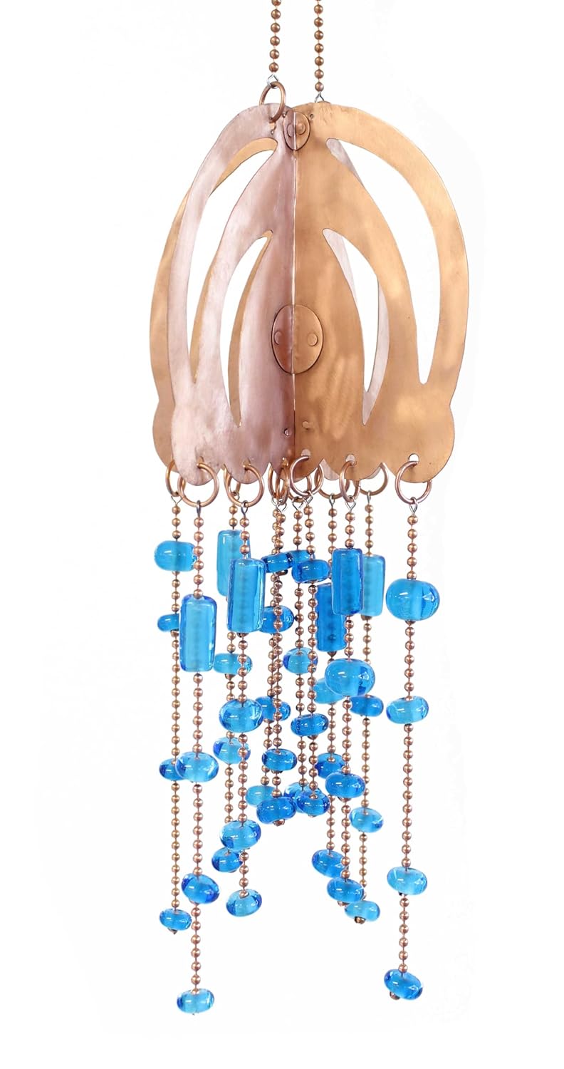 Handmade Copper Jellyfish Mobile with Aqua Blue Glass Beads 1