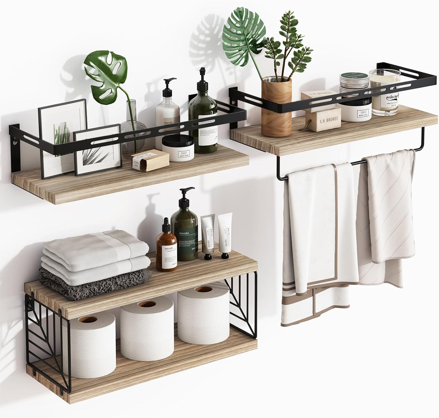 Fixwal 31 Floating Bathroom Shelf Over Toilet with Towel Bar