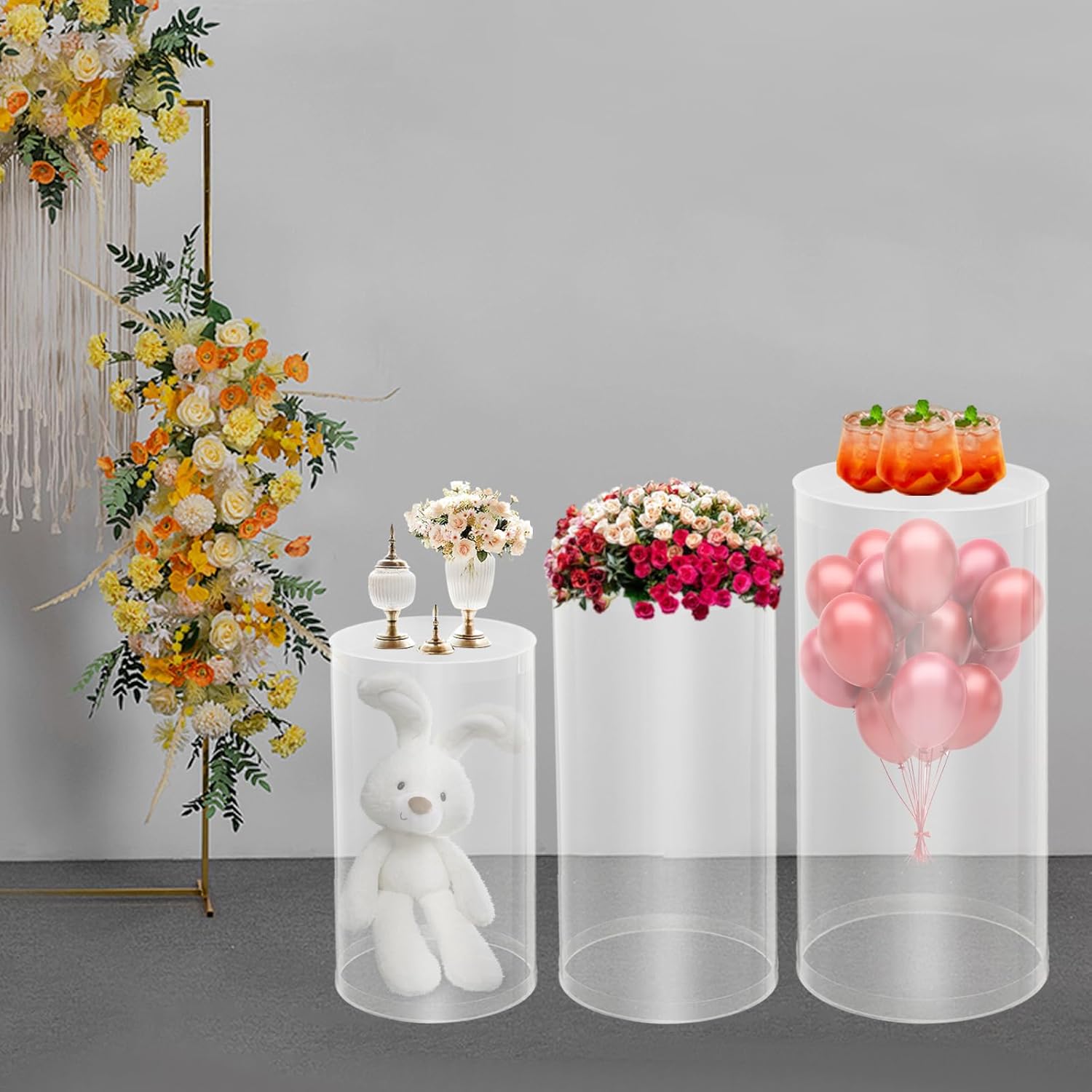 Clear Cylinder Pedestal Stand 3PCS for Wedding Display