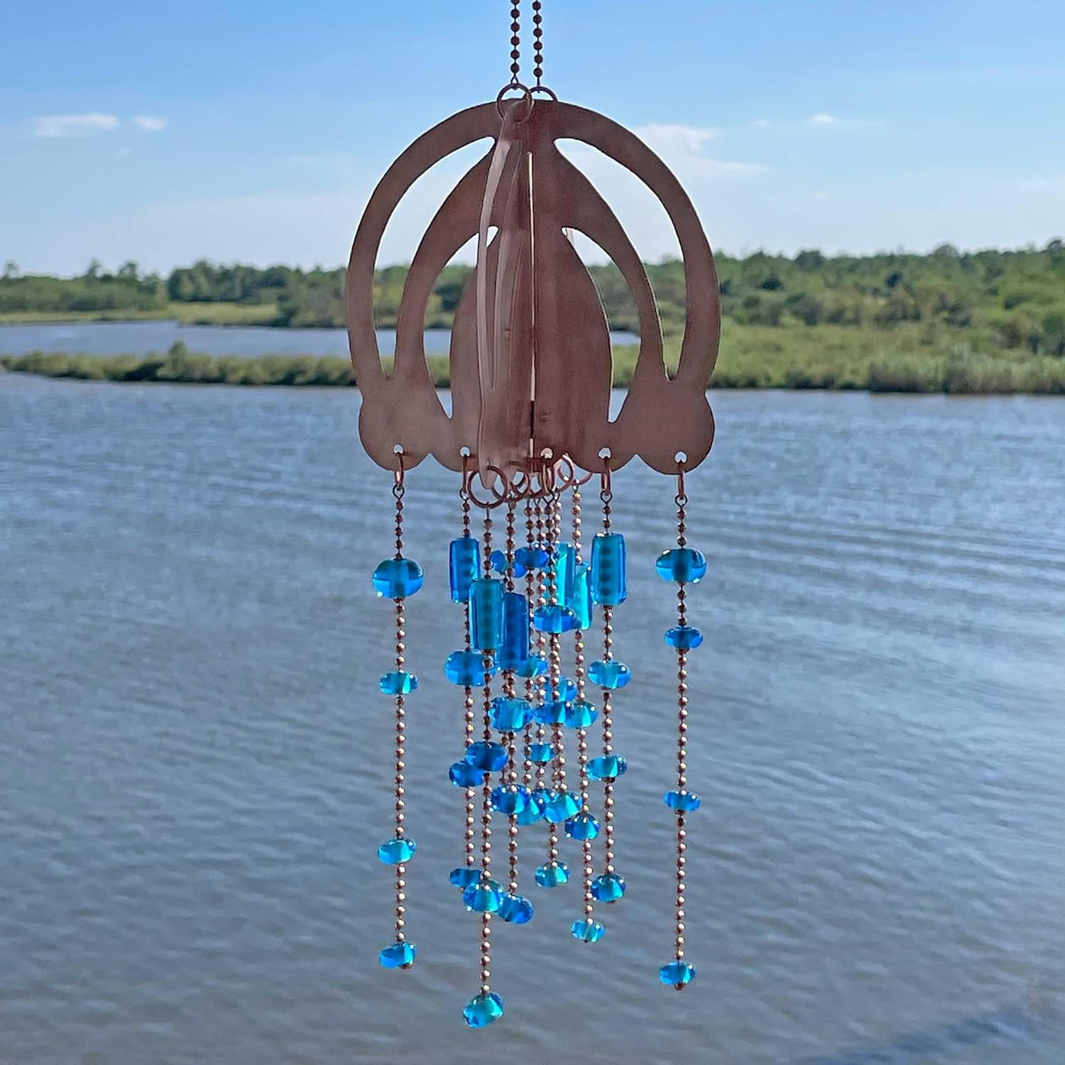 Handmade Copper Jellyfish Mobile with Aqua Blue Glass Beads 1