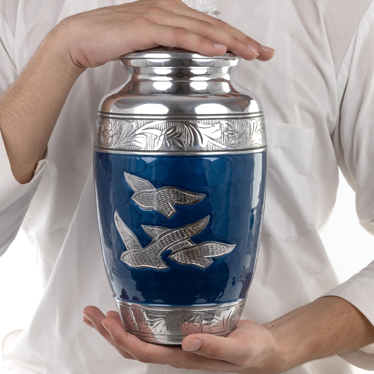 Silver Dove Cremation Urn for Human Ashes - Blue 1pc