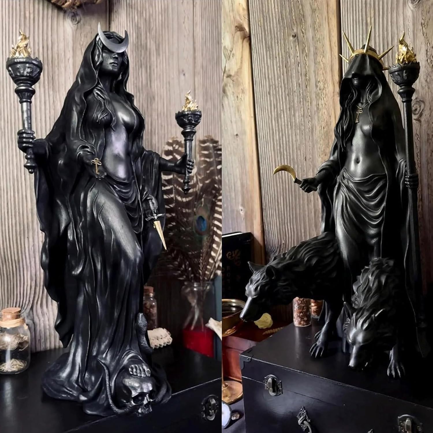 Hekate Statue Cold Cast Resin Witch Goddess Light Bringer