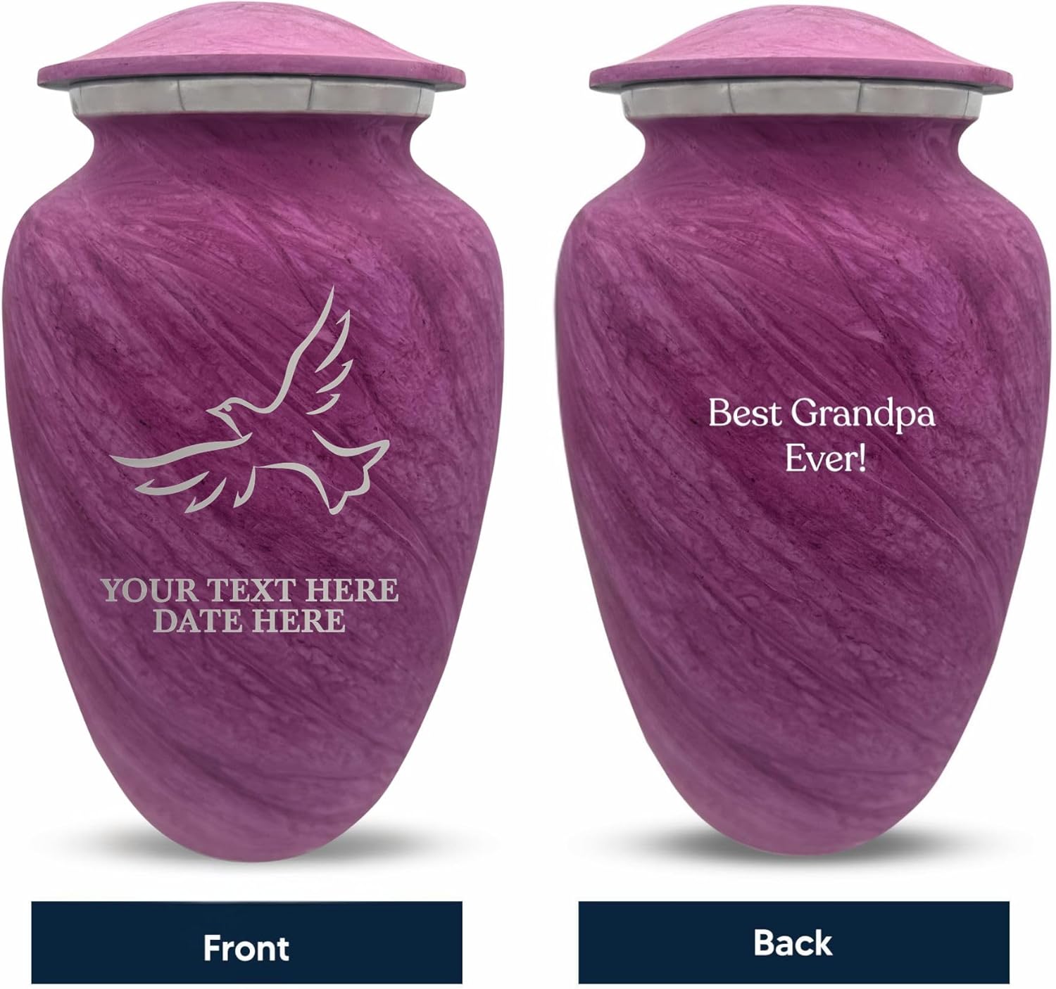 Custom Large Adult Cremation Urn for Ashes - Personalized Memorial Urn with Name and Dove Design Pink