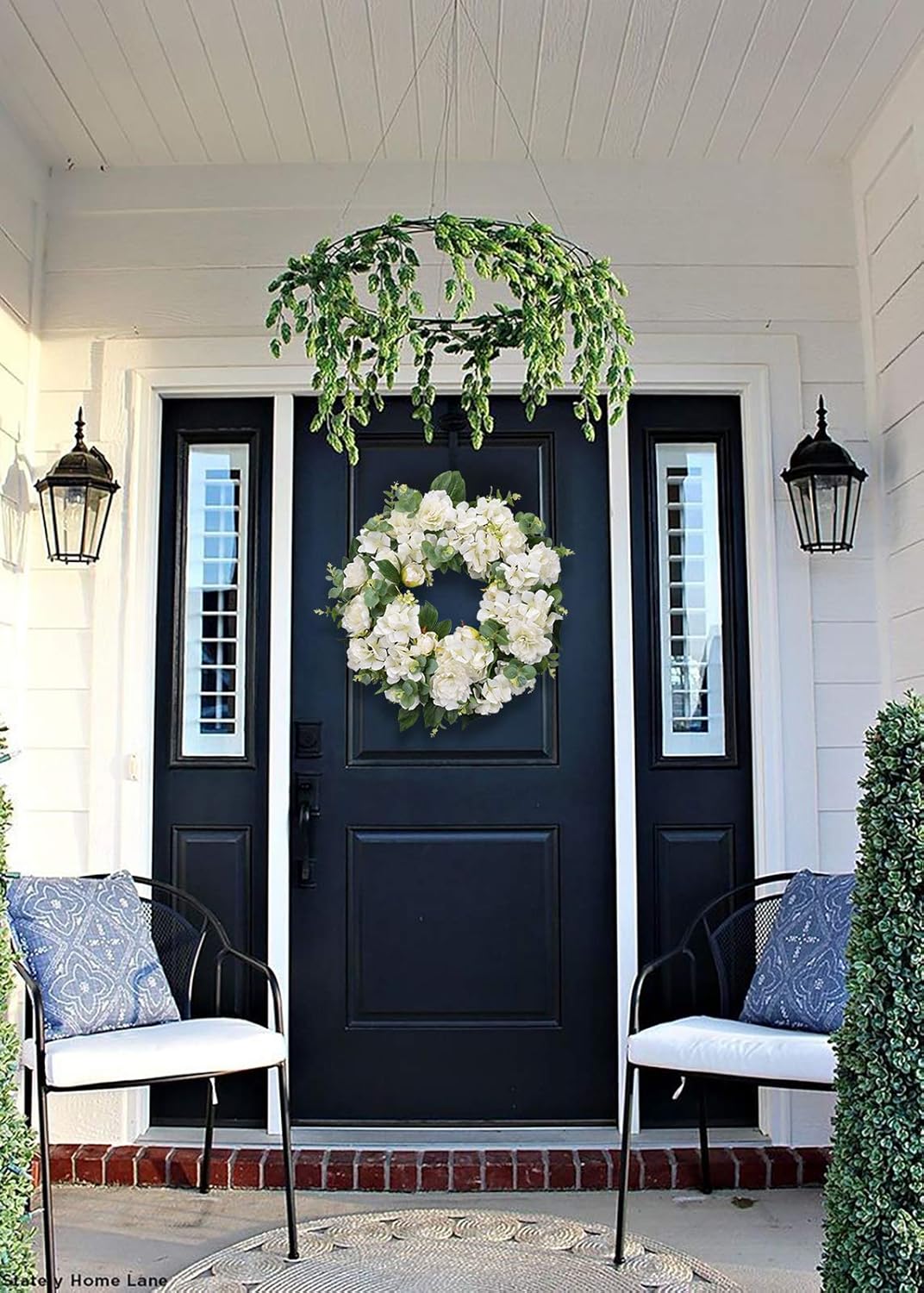 I-GURU Spring Wreath for Front Door Greenery Summer Door Wreaths with White Peony Flowers and Eucalyptus Decor
