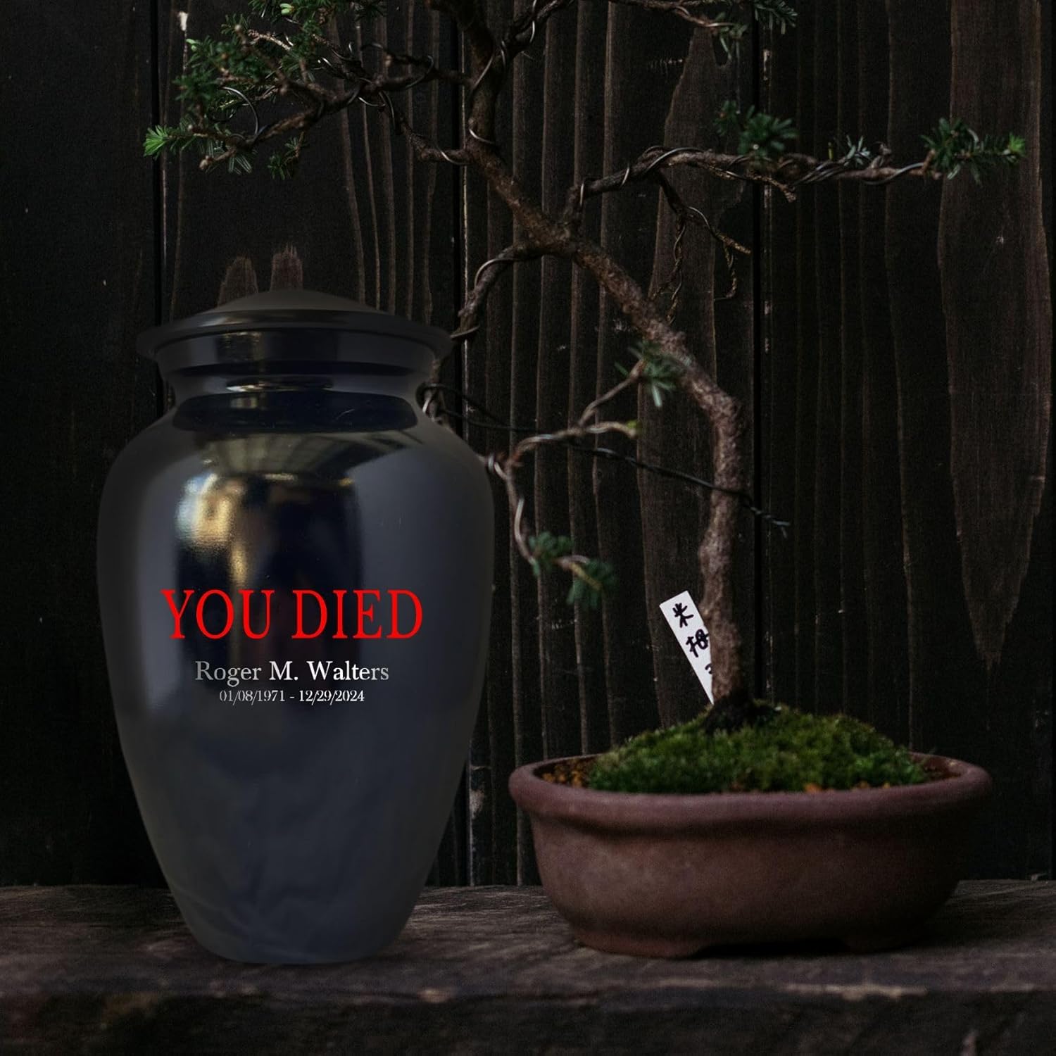 Personalized Gaming Cremation Urn with Custom Name and Date Black 200 Lbs Capacity