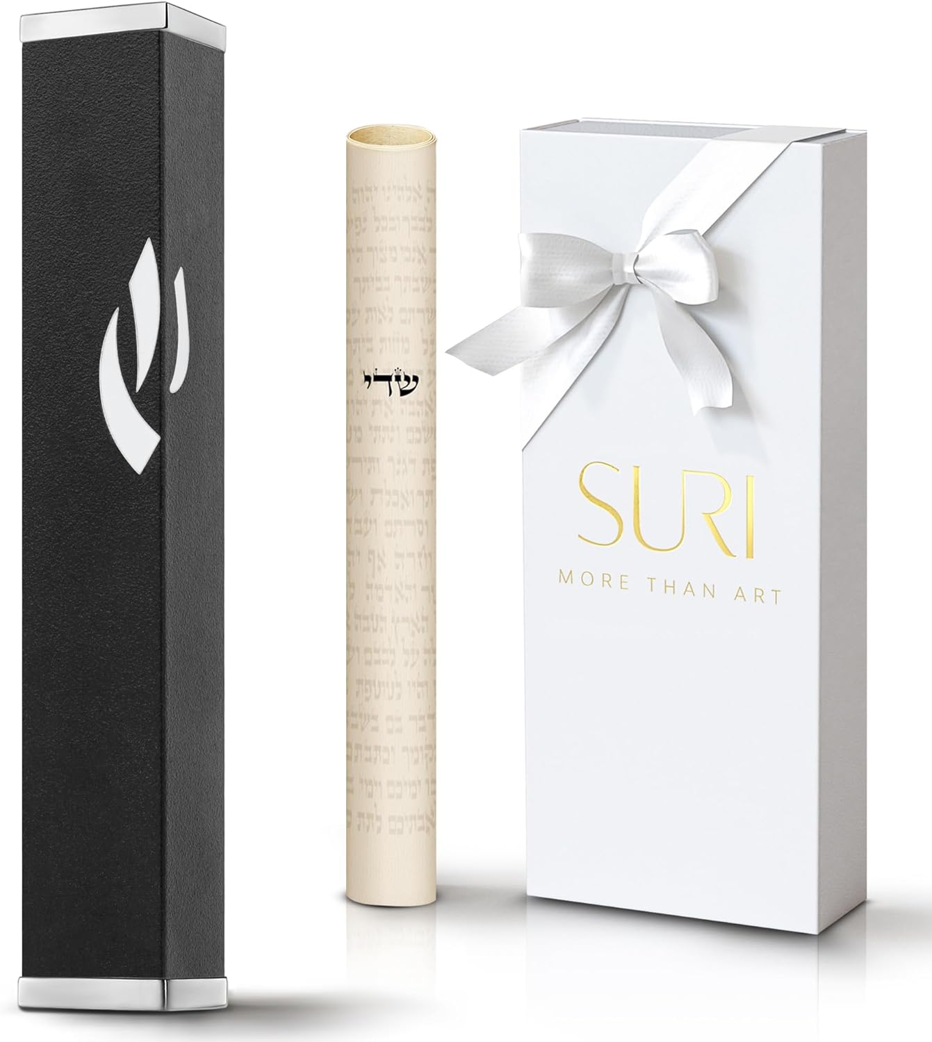SURI Modern Mezuzah Case with Scroll - Contemporary Door Mezuza in Black Gray