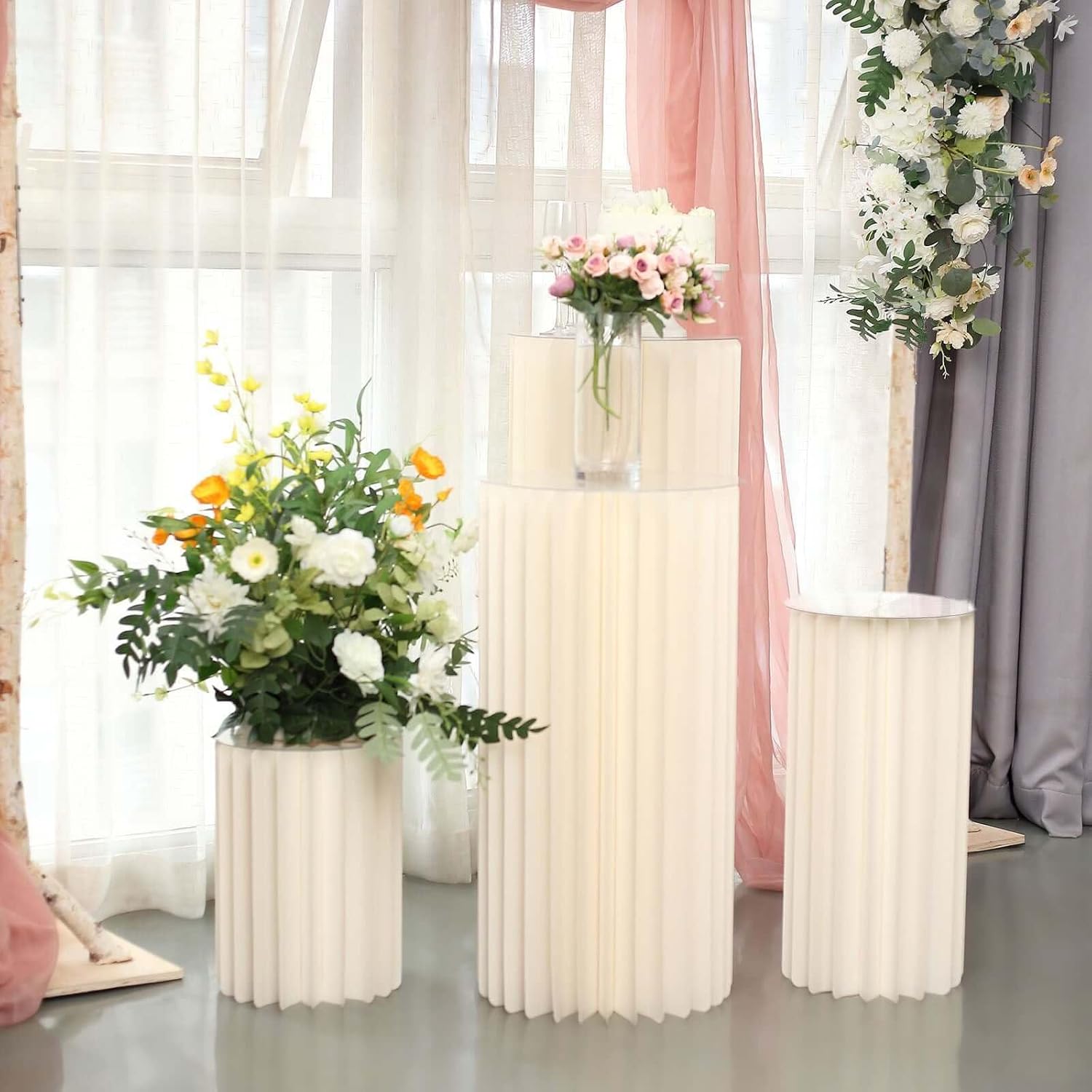 Efavormart 40 Inch Ivory Accordion Folding Pedestal Box