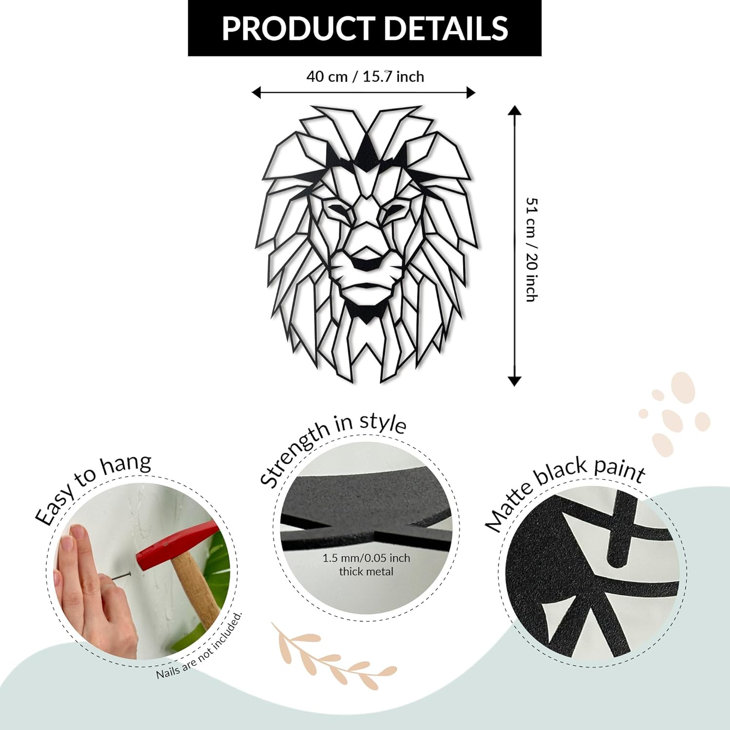 Lion Head Wall Mounted Metal Art Sculpture - Modern Design