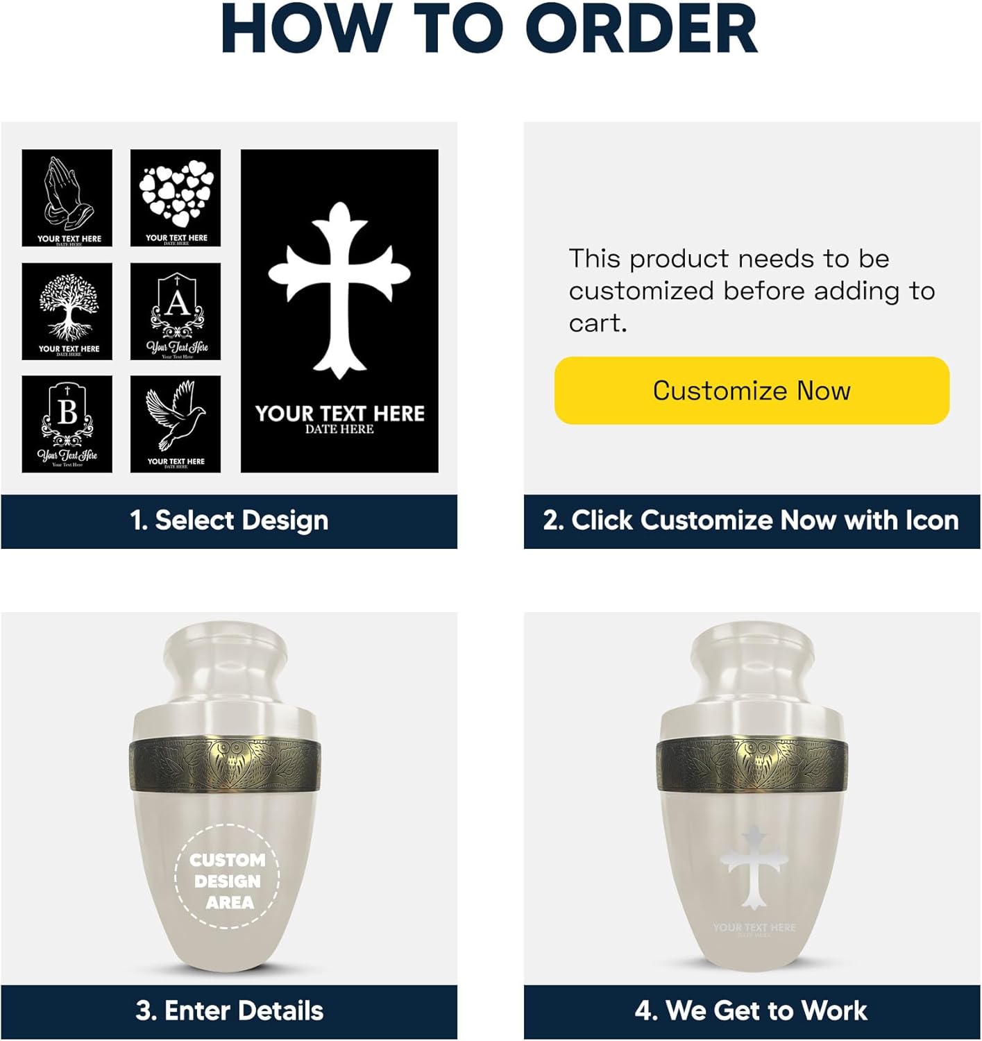 Custom Adult Cremation Urn with Personalized Engraving Elite Dark Humor Series 200 Lbs Capacity White with Gold Rim