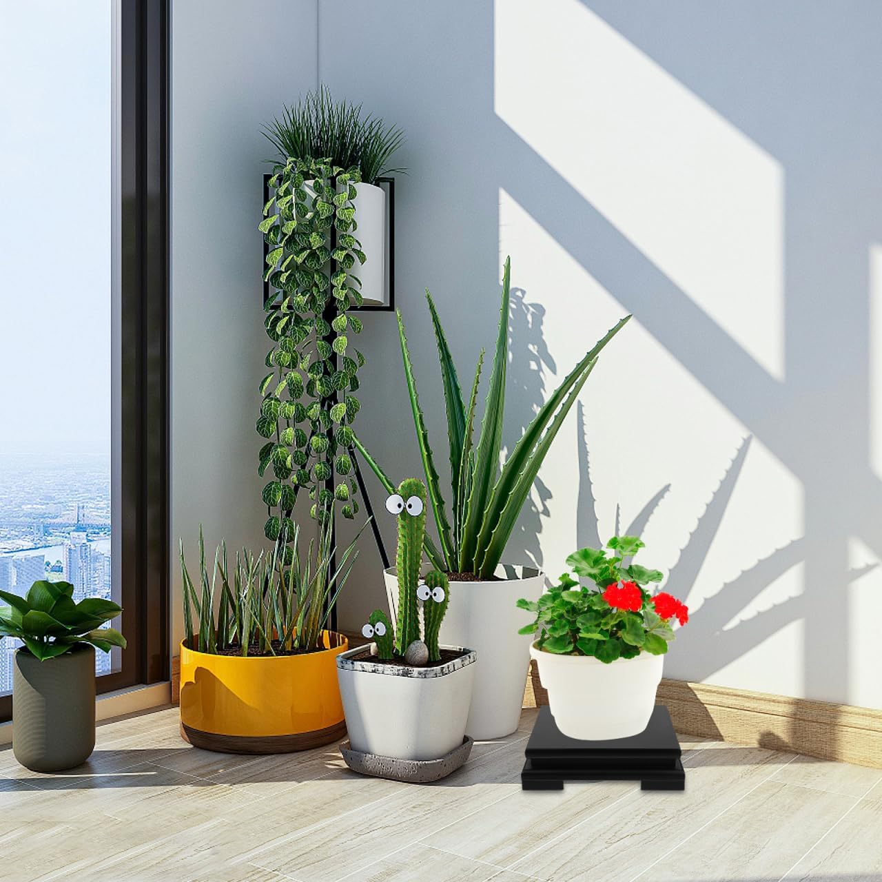 Cabilock Square Wood Vase Display Riser 7 Inch Black Wooden Tray Base for Home Decoration