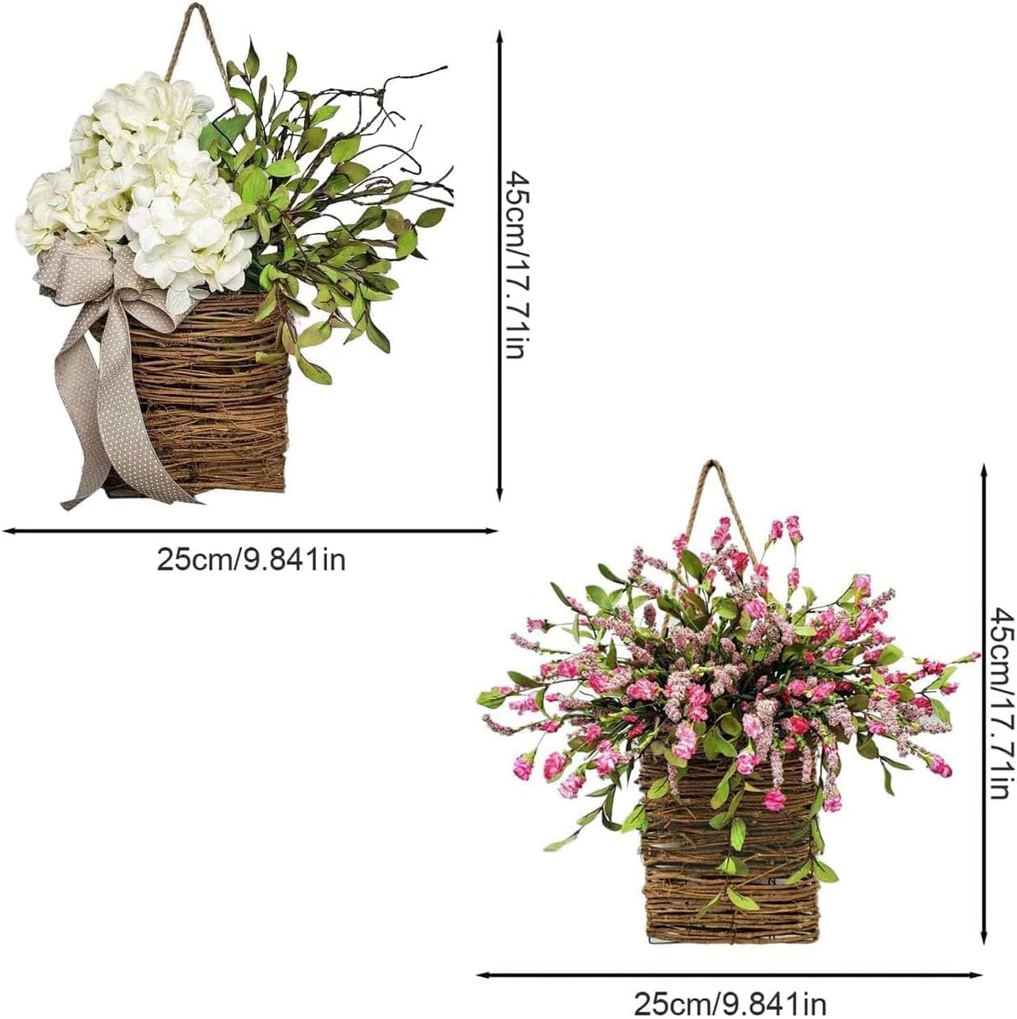 Cream Hydrangea Door Wreath Basket Hanging Decor