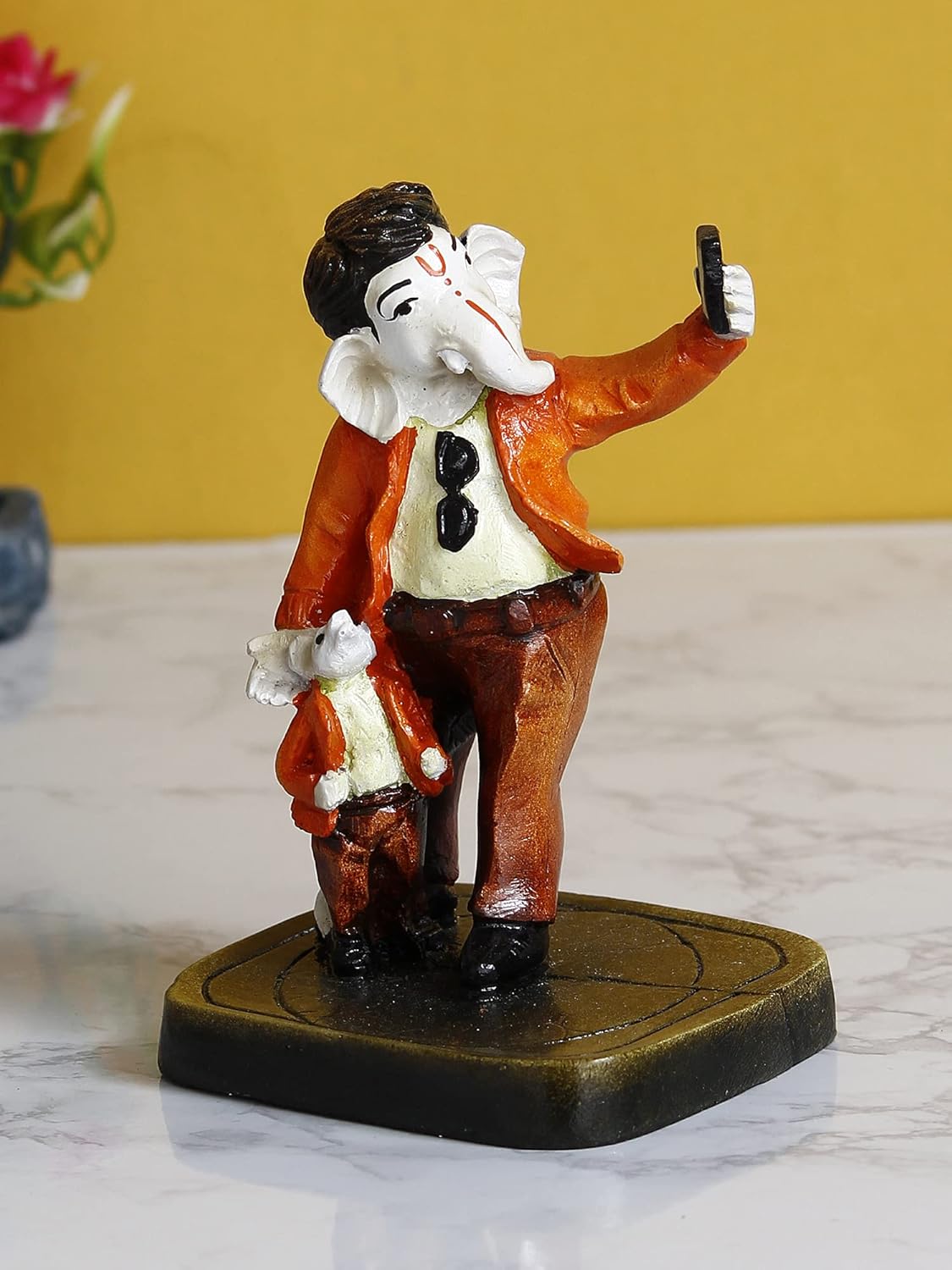 Handcrafted Polyresin Lord Ganesha Selfie Idol Decor Showpiece