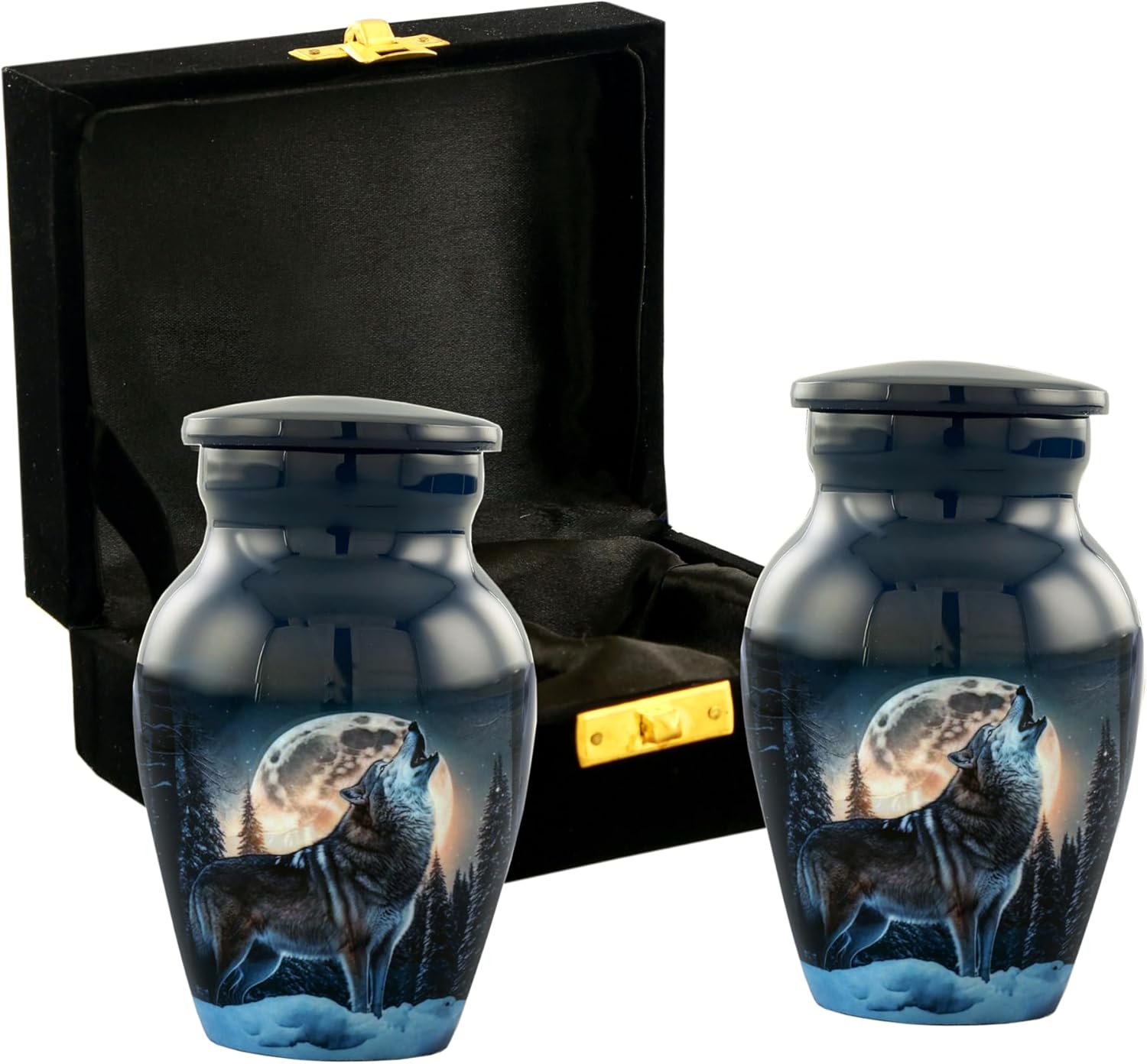 Midnight Wolves Mini Urns Set of 2 - Dark Blue