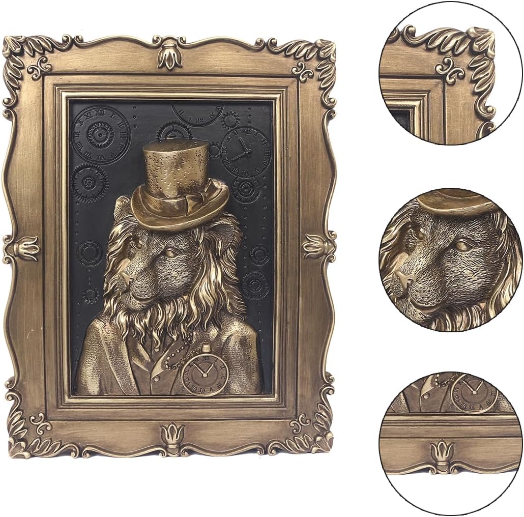 Esvinte Vintage Wall Sculpture Gentleman Lion Decor