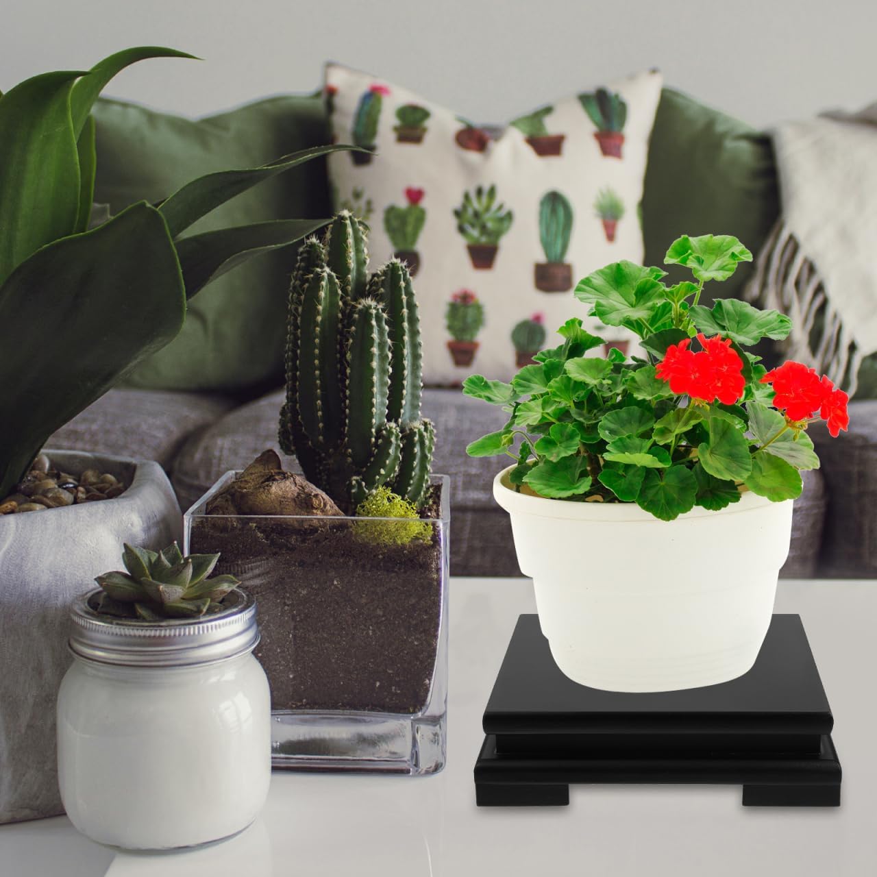 Cabilock Square Wood Vase Display Riser 7 Inch Black Wooden Tray Base for Home Decoration