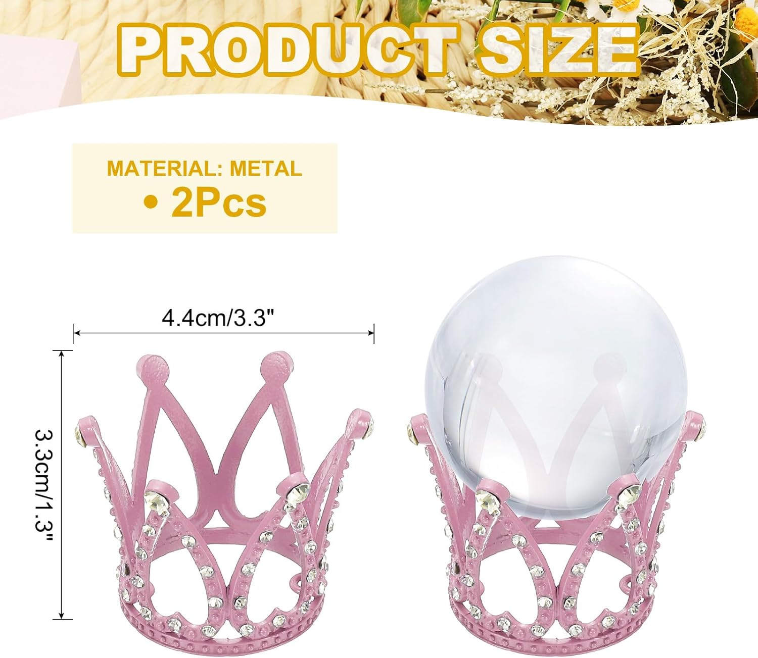 Uxcell 2pcs Metal Crystal Ball Display Stand Pink 17 Diameter