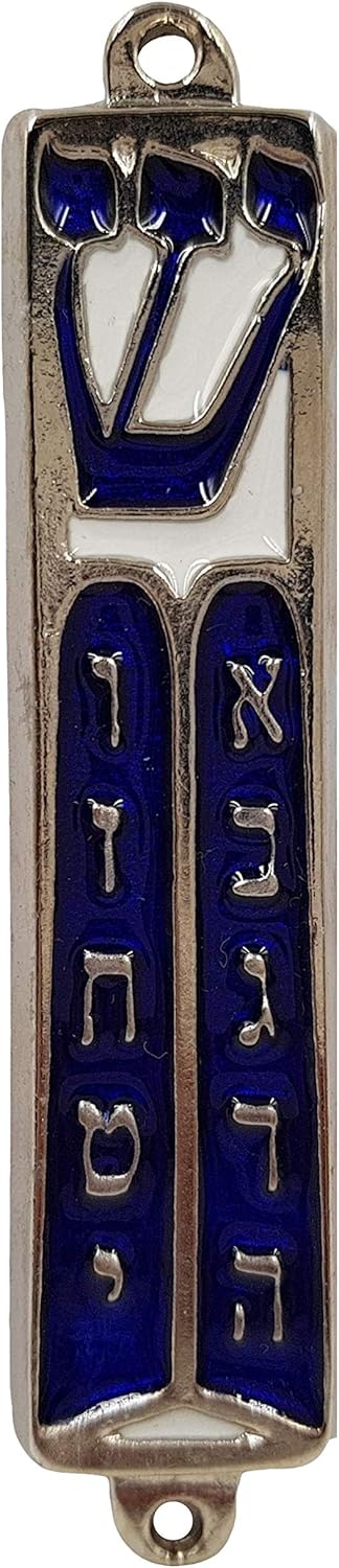 Talisman4u Ten Commandments Mezuzah Scroll Silver Tone Blue Enamel 35 Inch