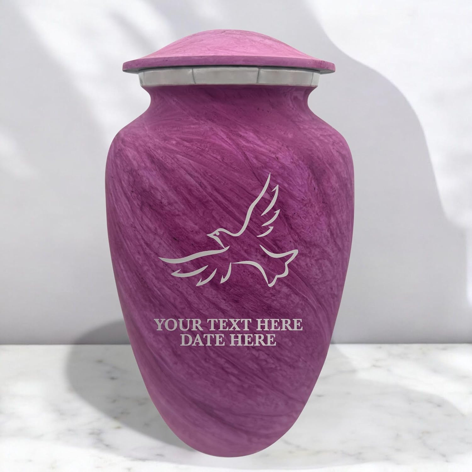 Custom Large Adult Cremation Urn for Ashes - Personalized Memorial Urn with Name and Dove Design Pink